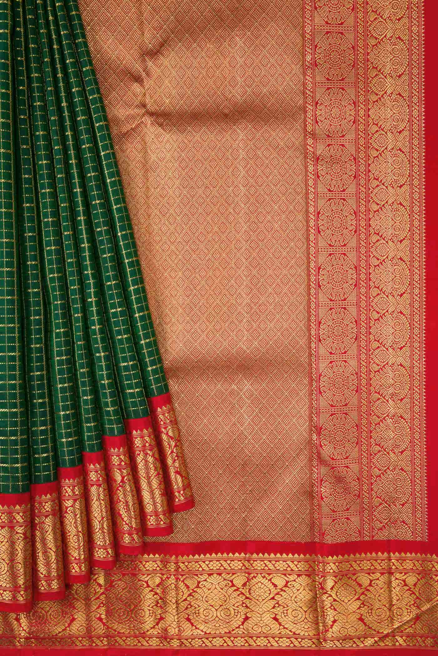 Pure Silk Pure Zari Green Dual Tone Kanchipuram Saree