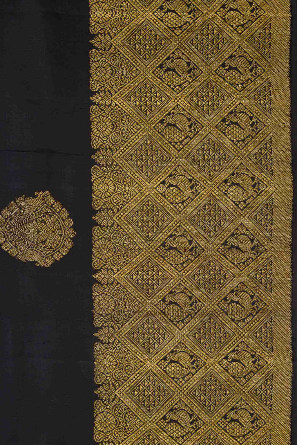 Pure Silk Pure Zari Black Dual Tone Kanchipuram Saree