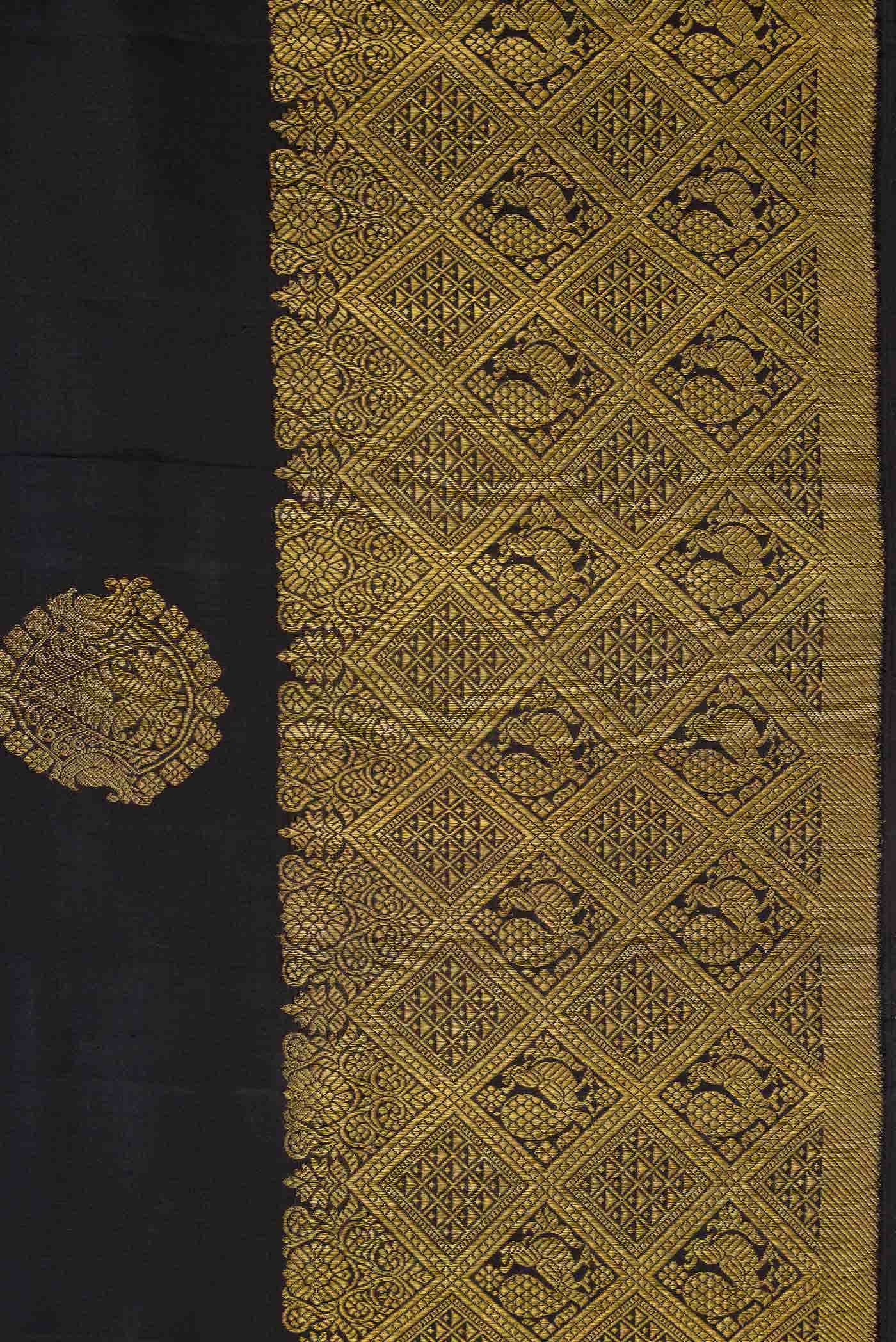 Pure Silk Pure Zari Black Dual Tone Kanchipuram Saree