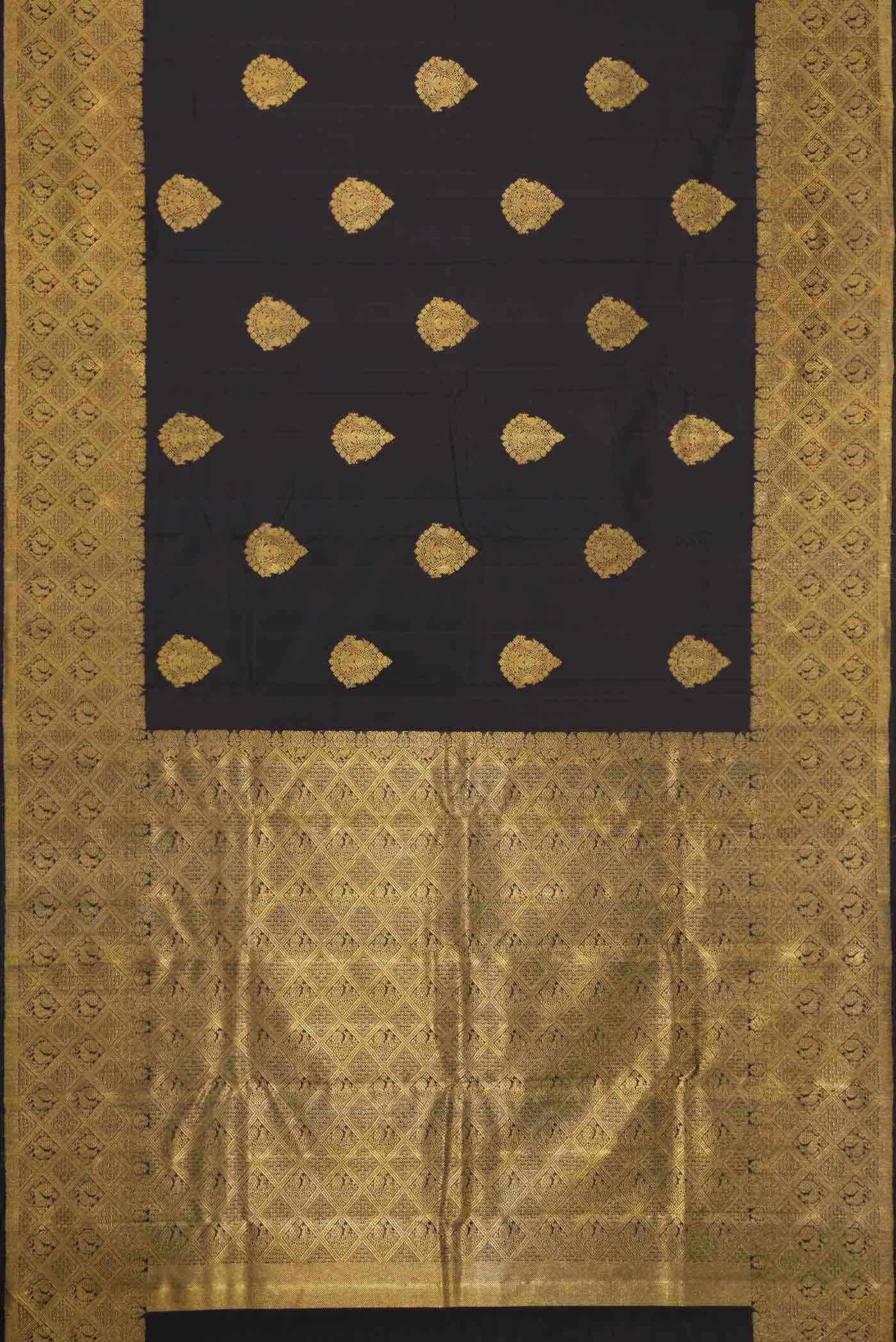 Pure Silk Pure Zari Black Dual Tone Kanchipuram Saree