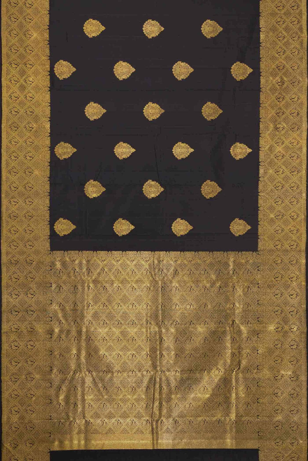 Pure Silk Pure Zari Black Dual Tone Kanchipuram Saree