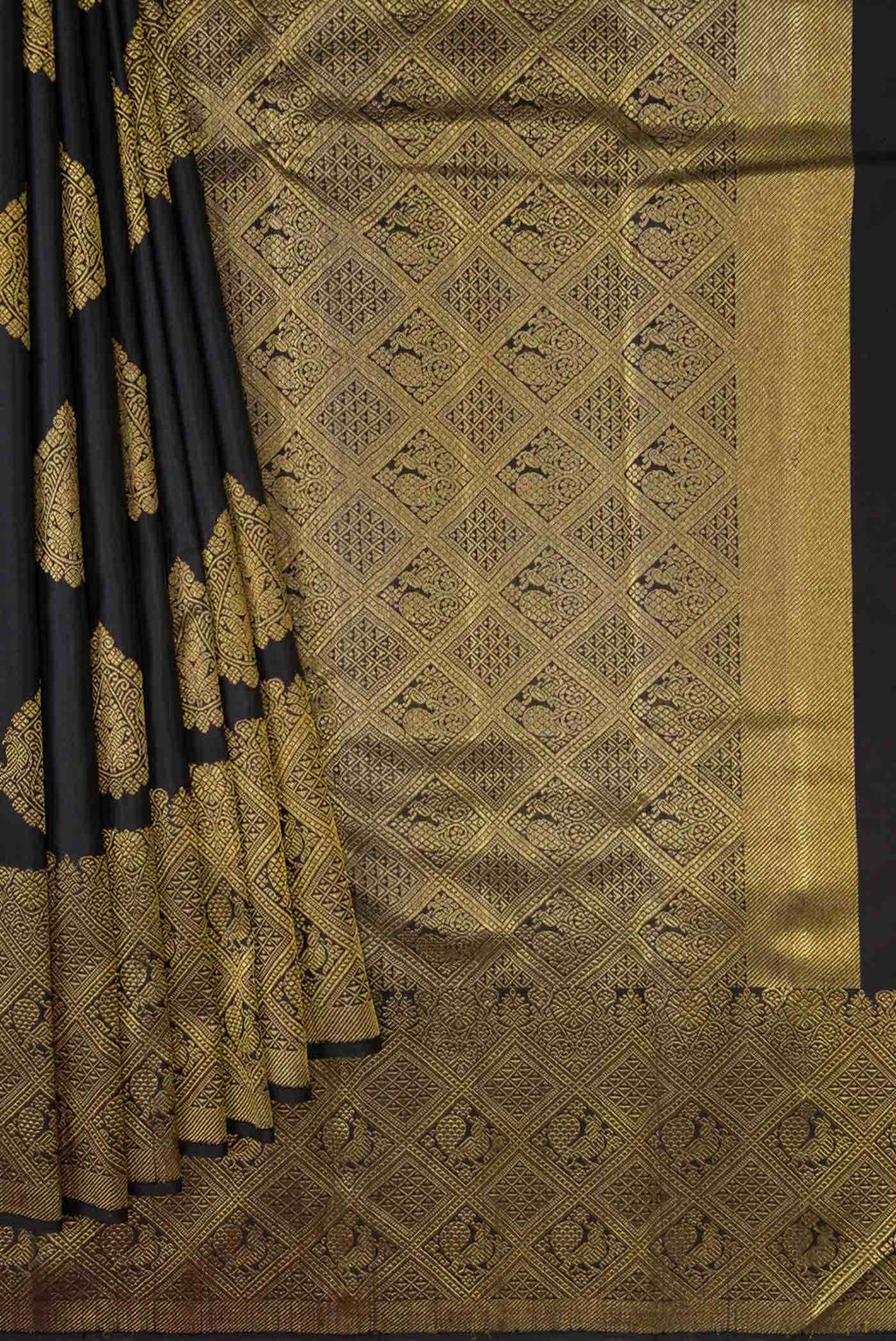 Pure Silk Pure Zari Black Dual Tone Kanchipuram Saree
