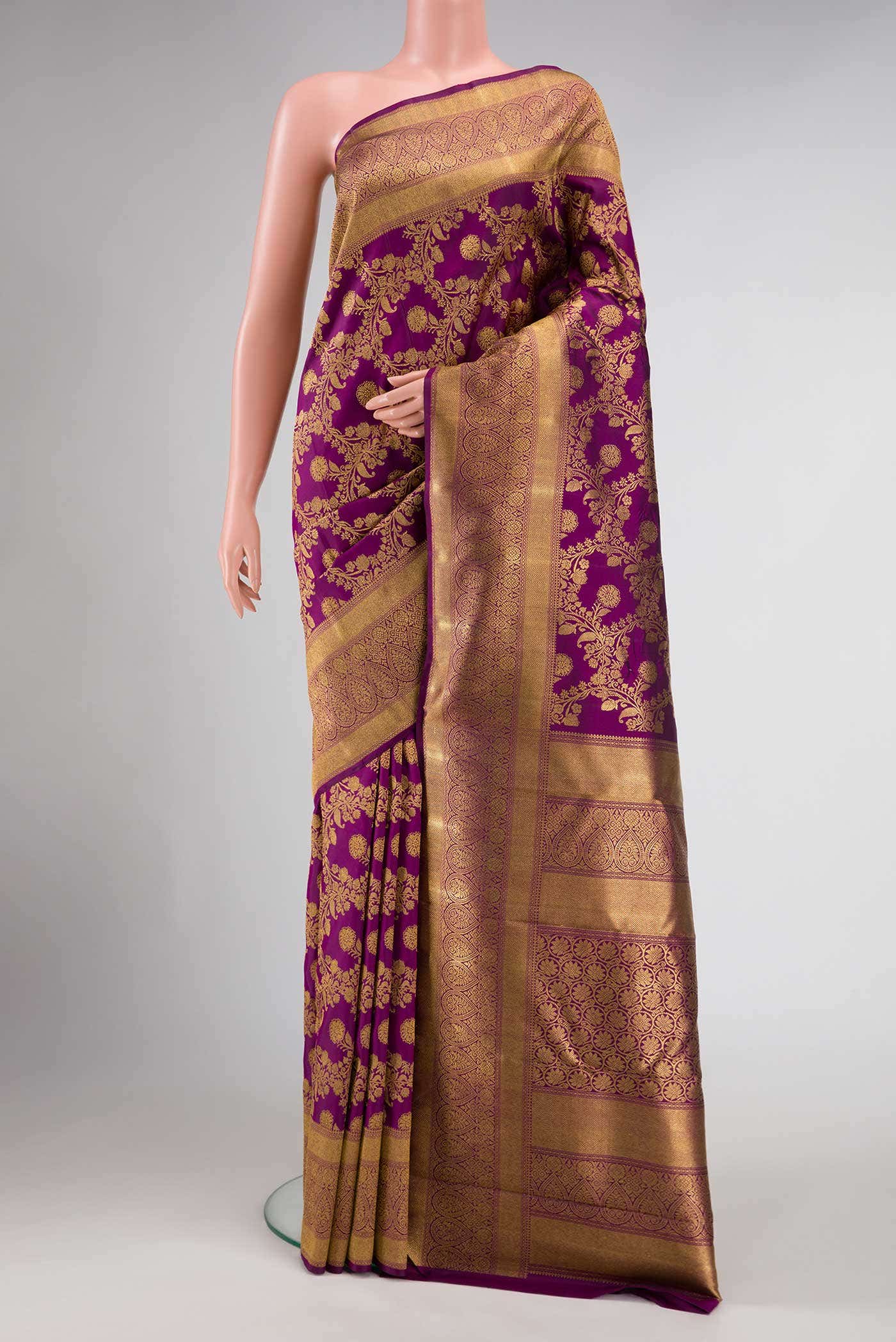 Pure Silk Pure Zari Purple Dual Tone Kanchipuram Saree