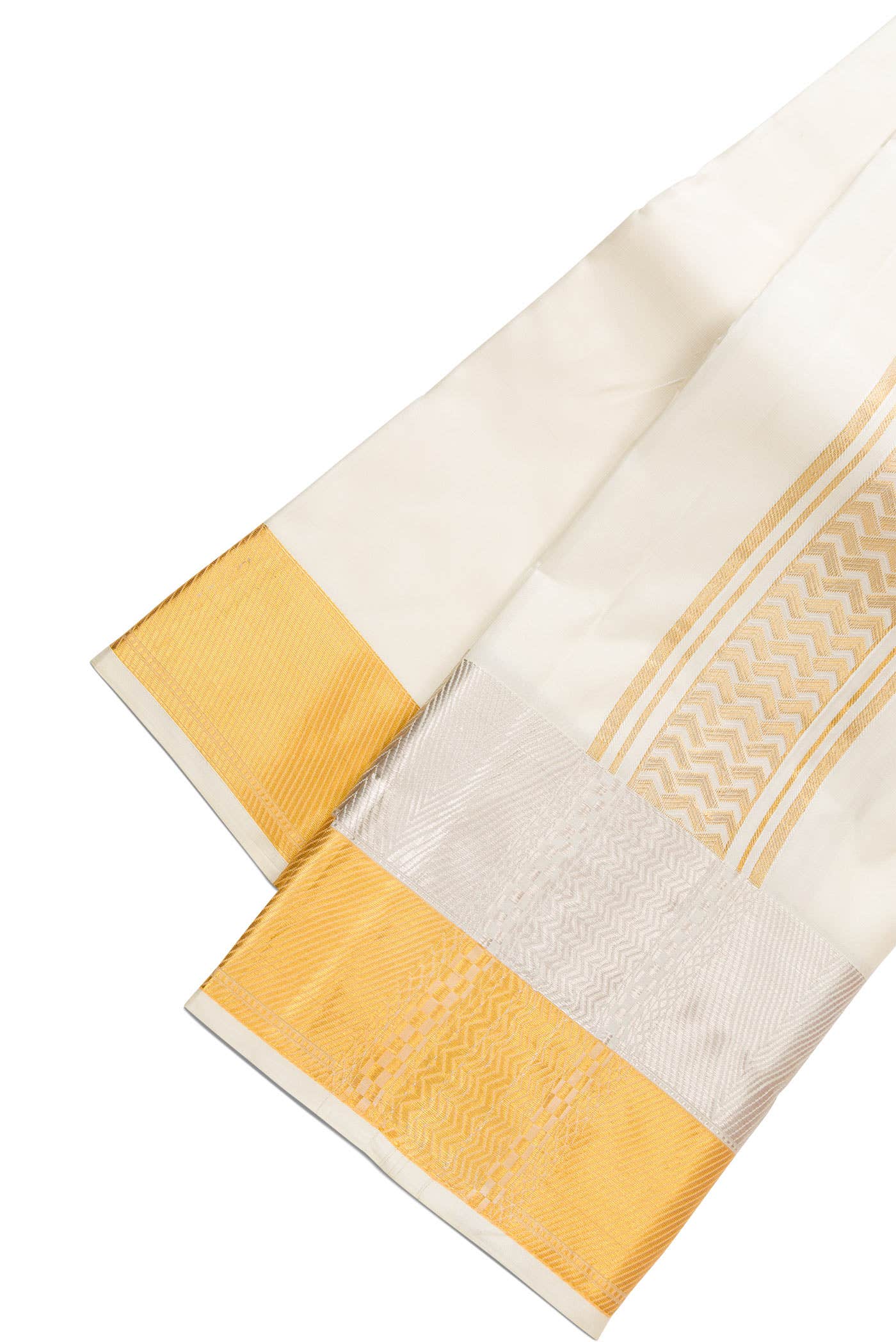 Off White Silk Dhoti With Angavastram (8X4) Muzham