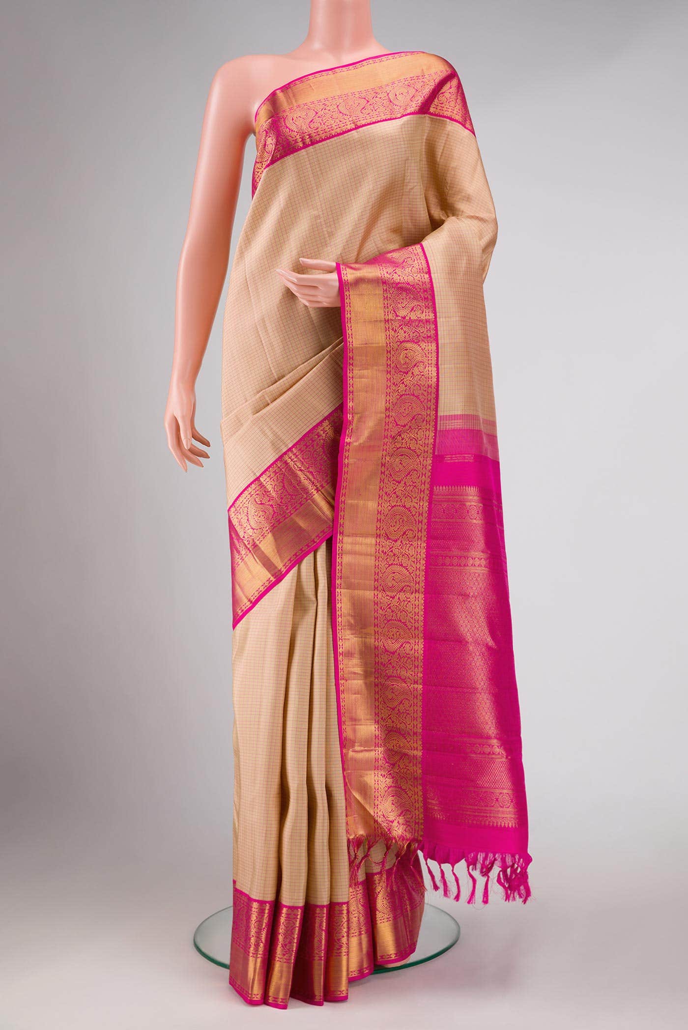 Golden Peach Kanchipuram Silk Saree
