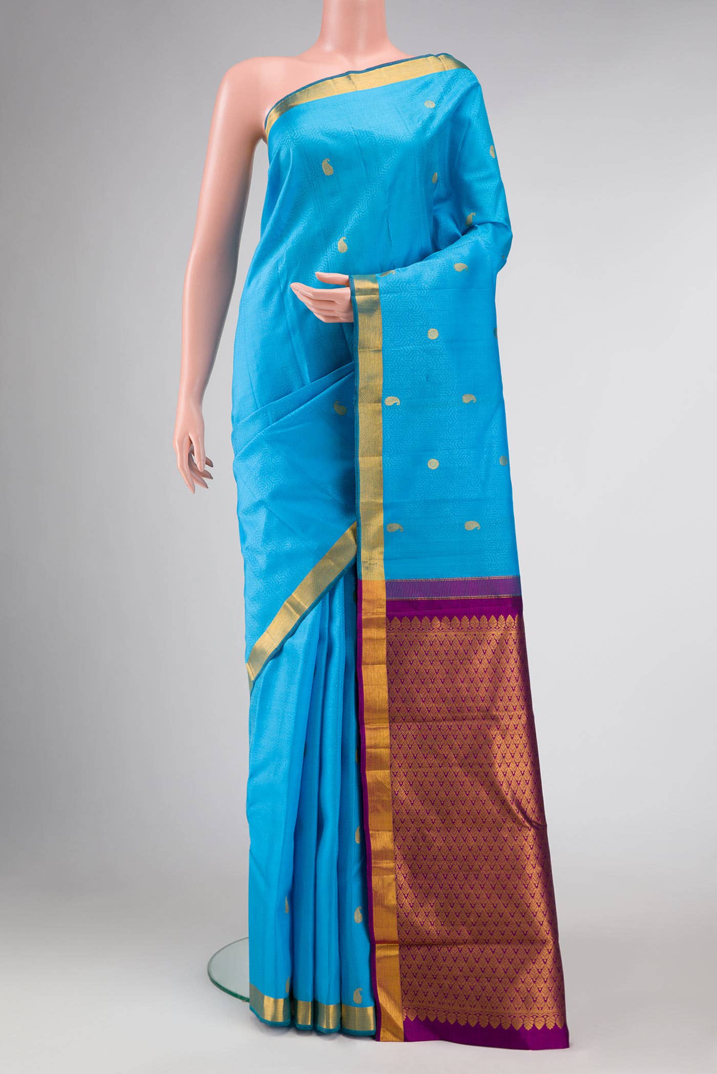 Sky Blue Kanchipuram Silk Saree