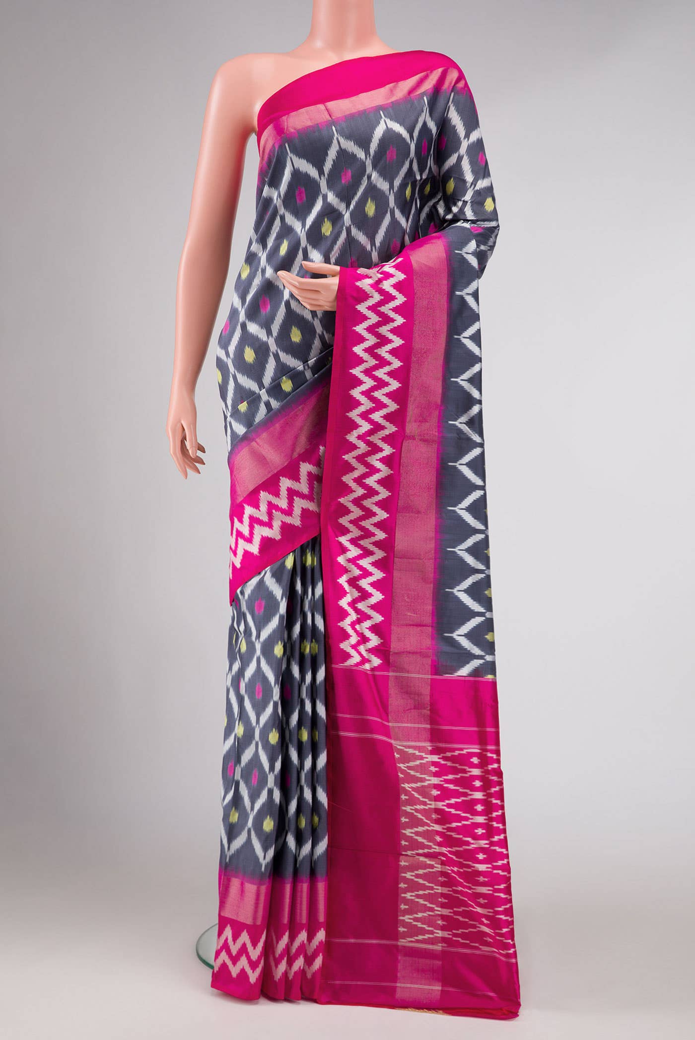 Grey Pochampally Silk Saree
