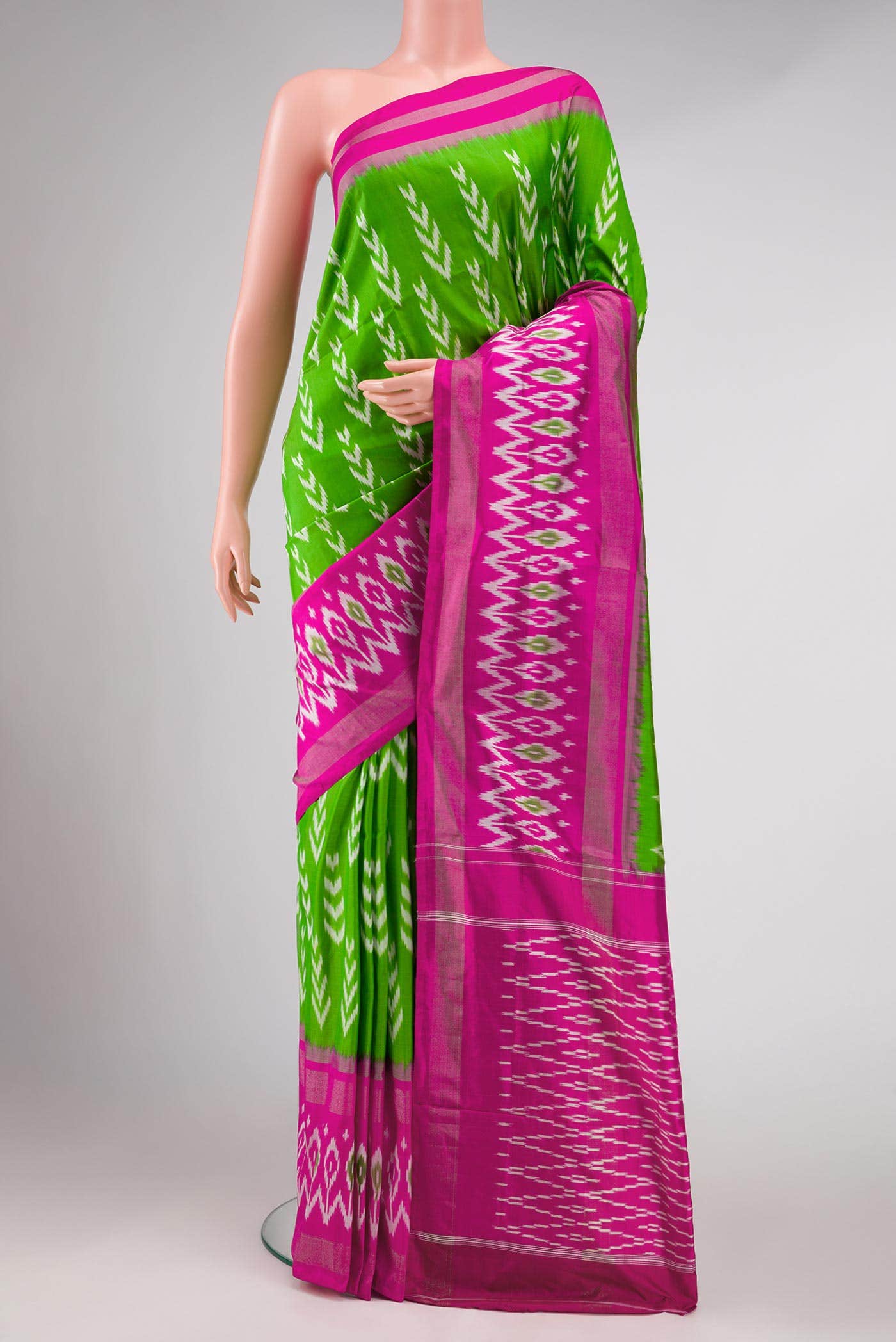 Parrot Green Pochampally Silk Saree