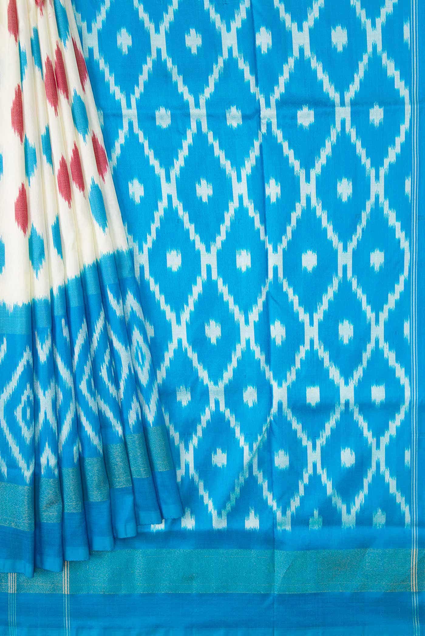 Off White Double Ikat Saree