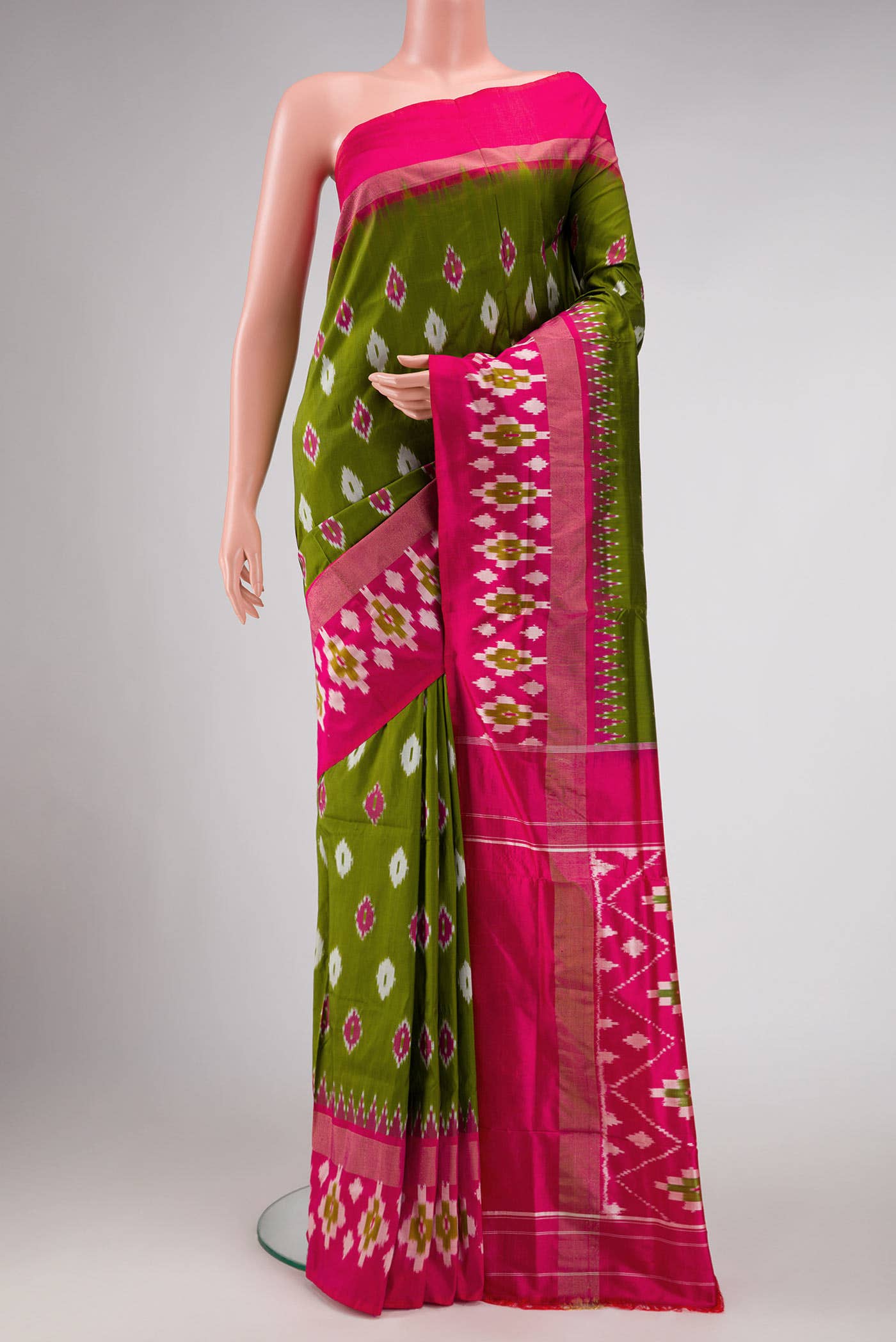 Parrot Green Pochampally Silk Saree