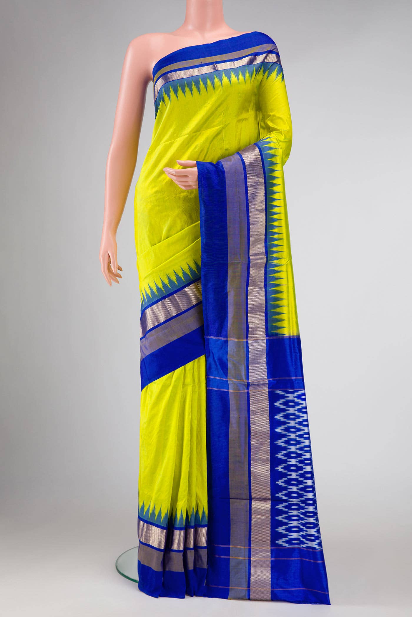 Parrot Green Double Ikat Saree