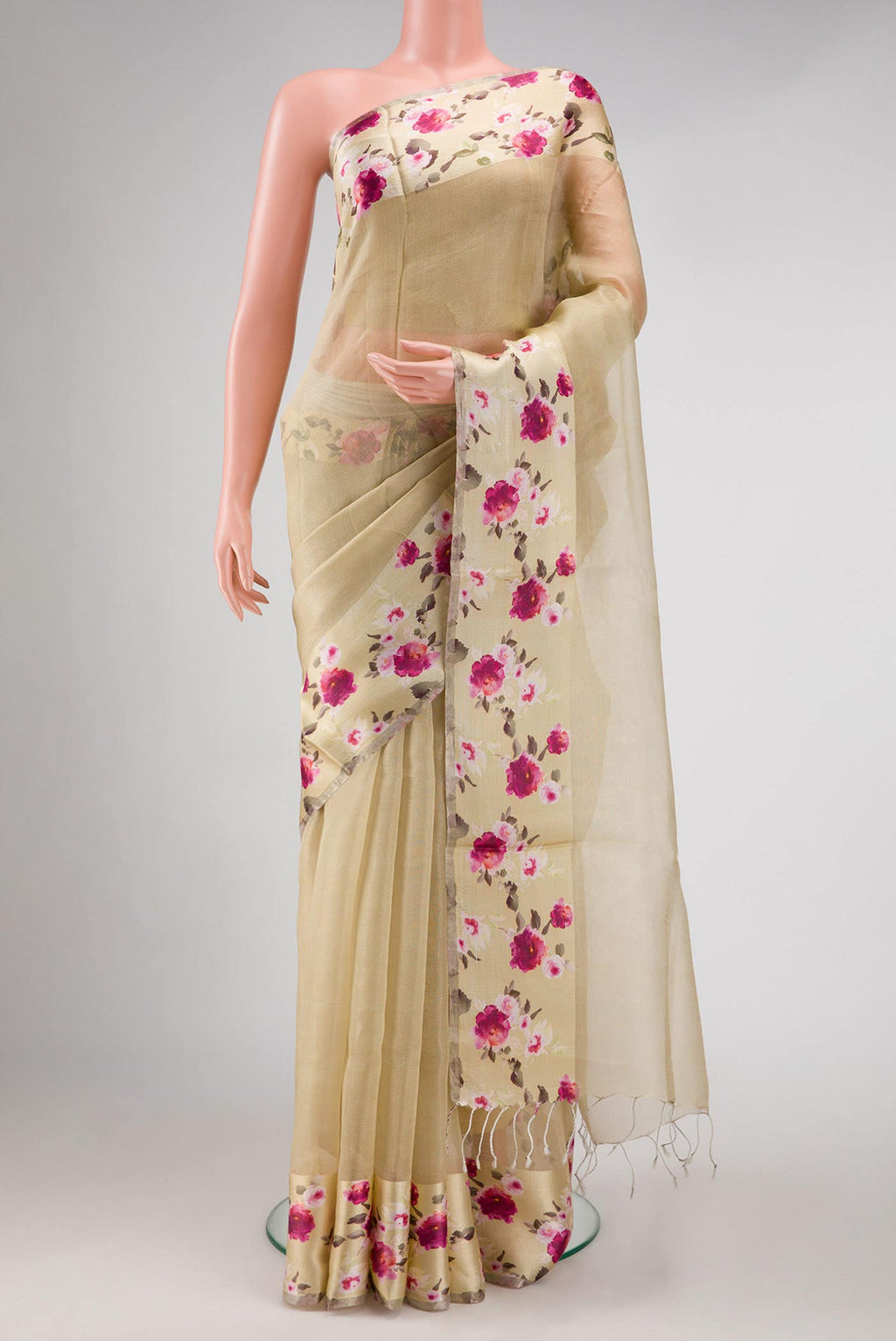 Beige Organza Silk Saree