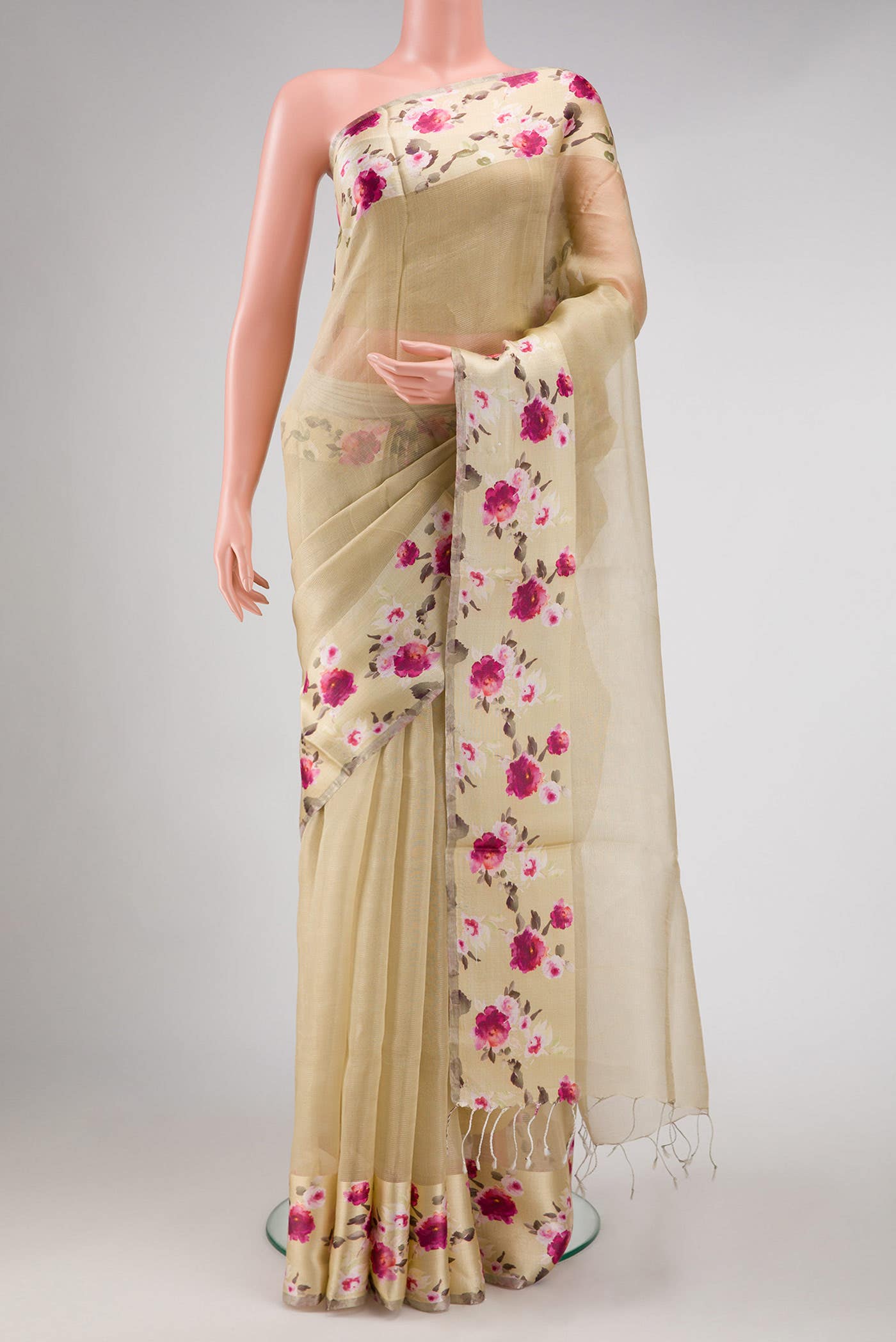 Beige Organza Silk Saree