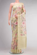 Cream Organza Silk Saree