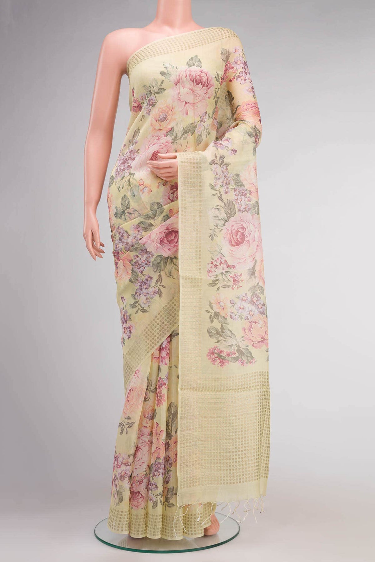 Cream Organza Silk Saree