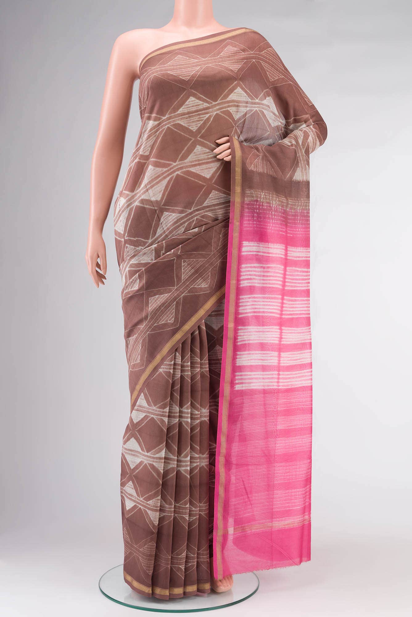 Brown Chanderi Silk Cotton Saree