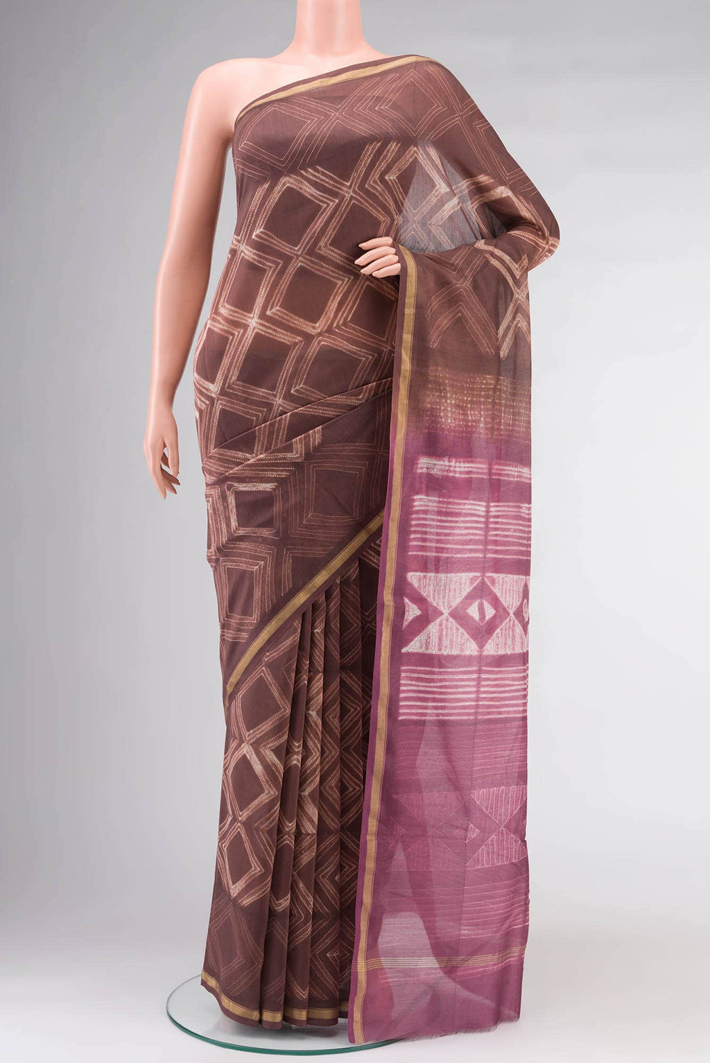 Brown Chanderi Silk Cotton Saree