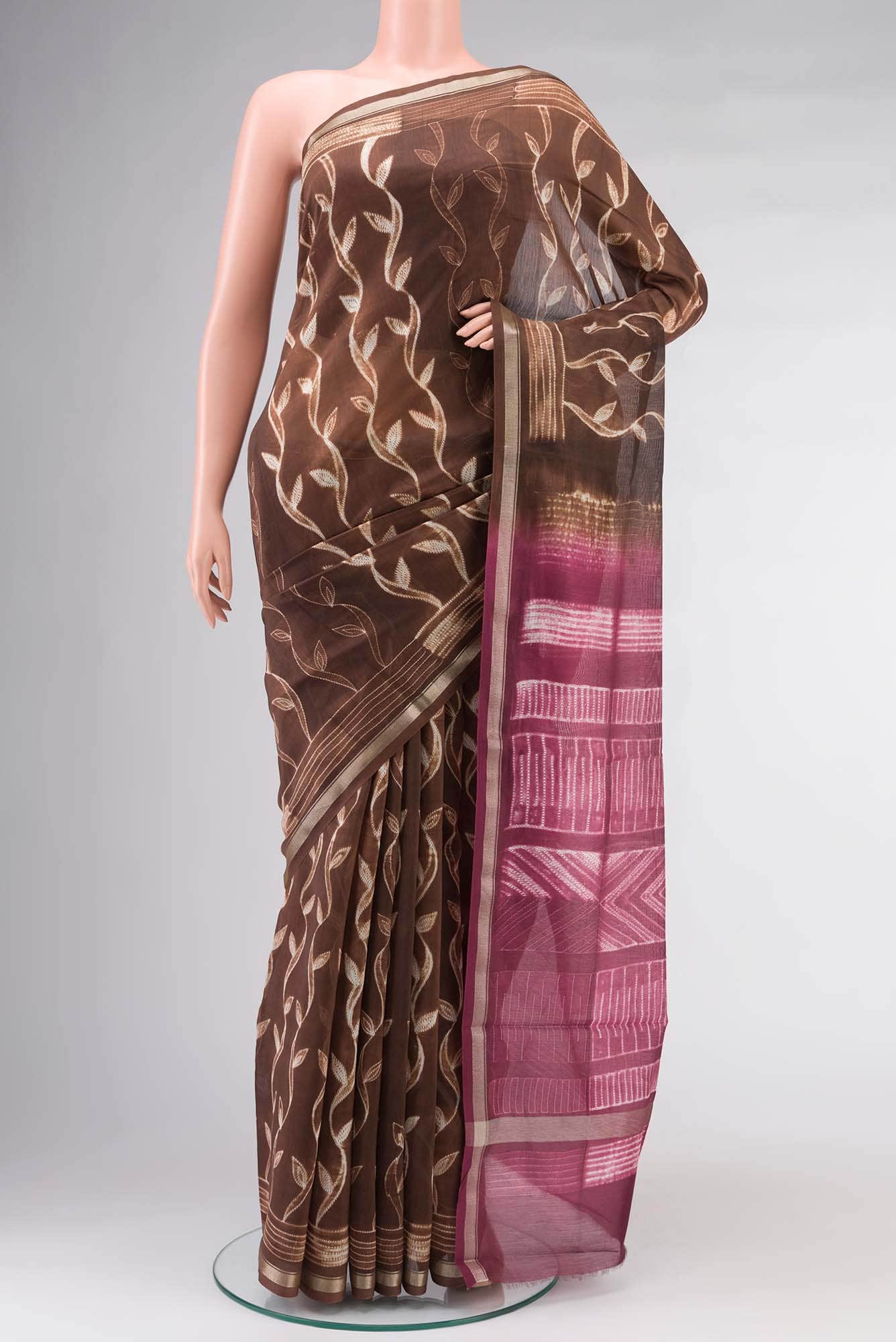 Brown Chanderi Silk Cotton Saree