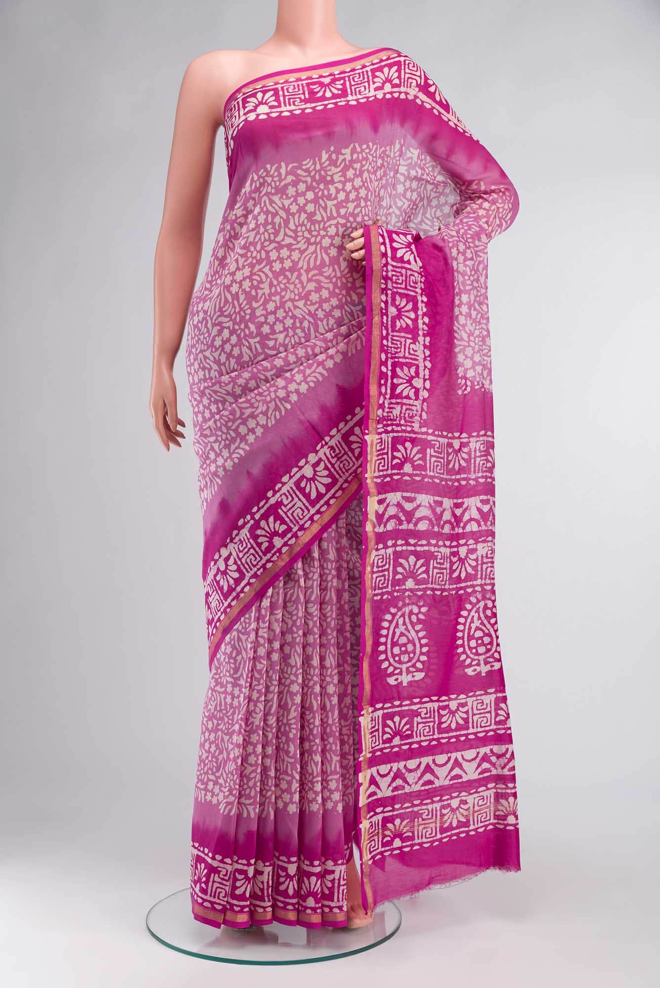 Rose pink Maheshwari Silk Cotton Saree
