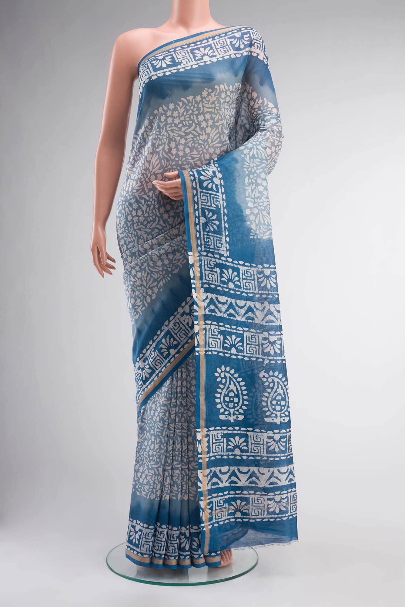 Blue Chanderi Silk Cotton Saree