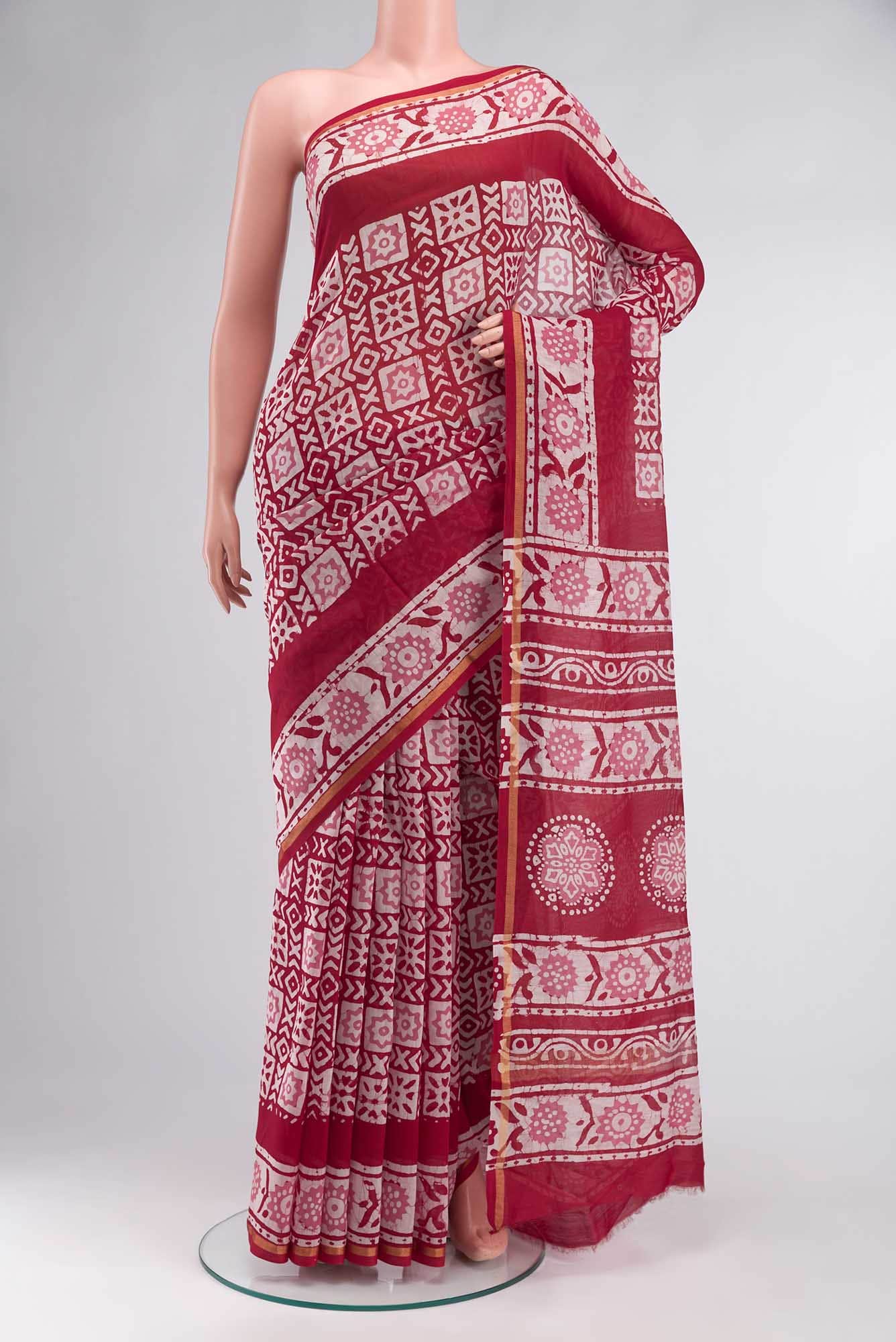 Red Maheshwari Silk Cotton Saree