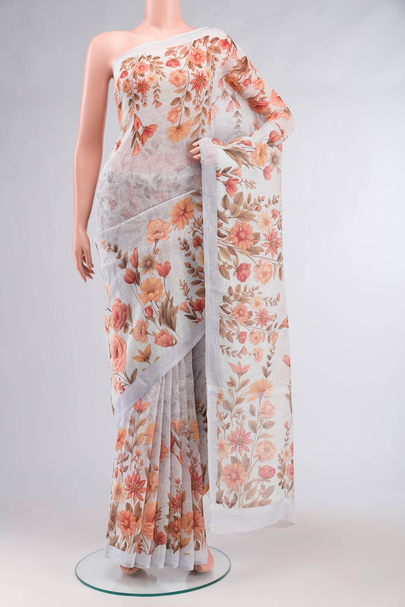 Blue Linen Cotton Saree