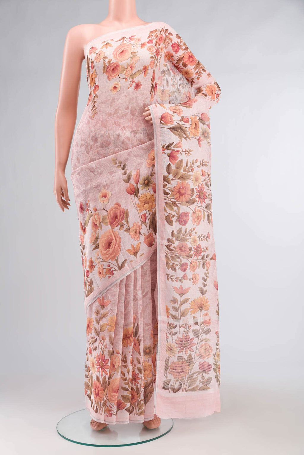 Peach Linen Cotton Saree