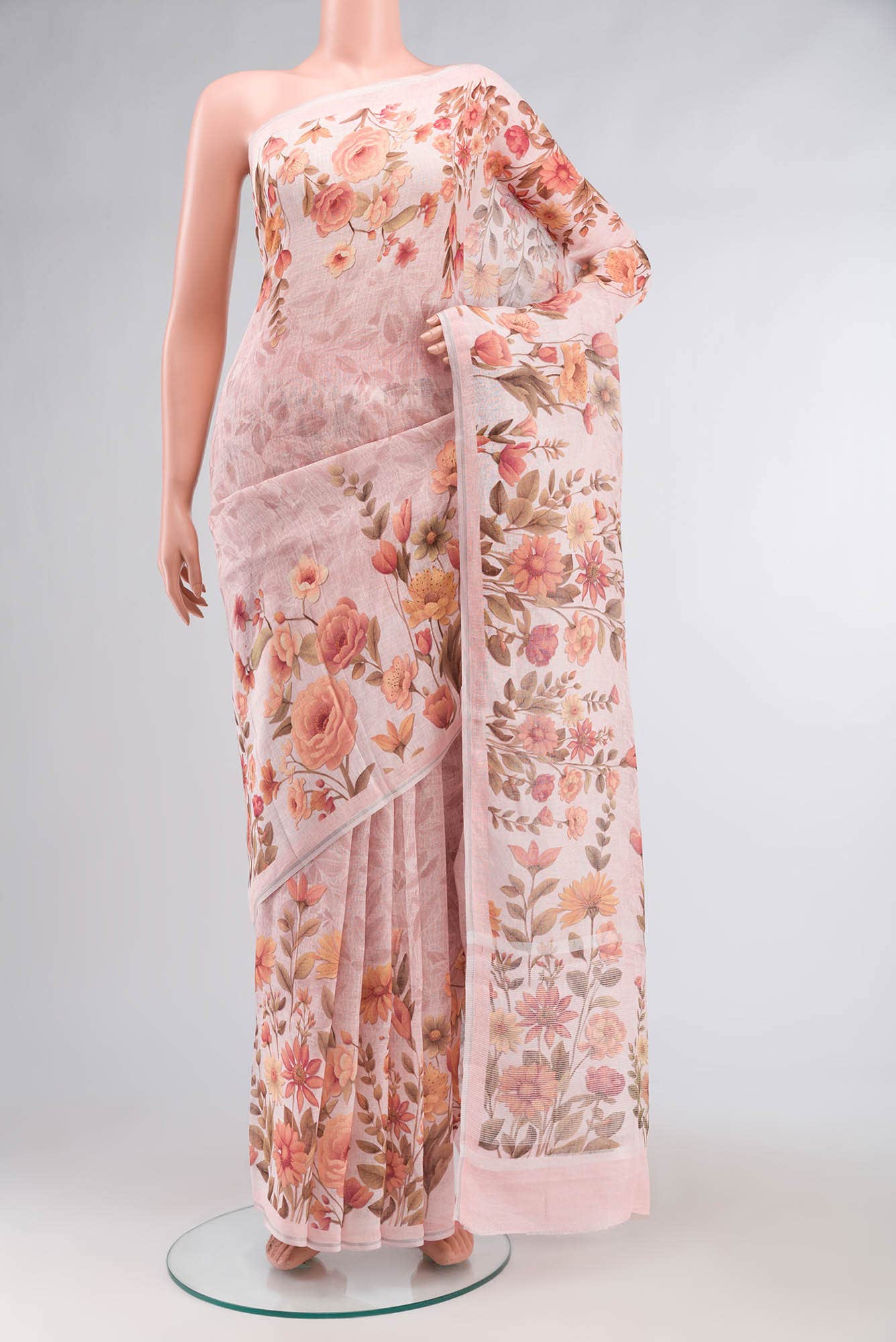 Peach Linen Cotton Saree