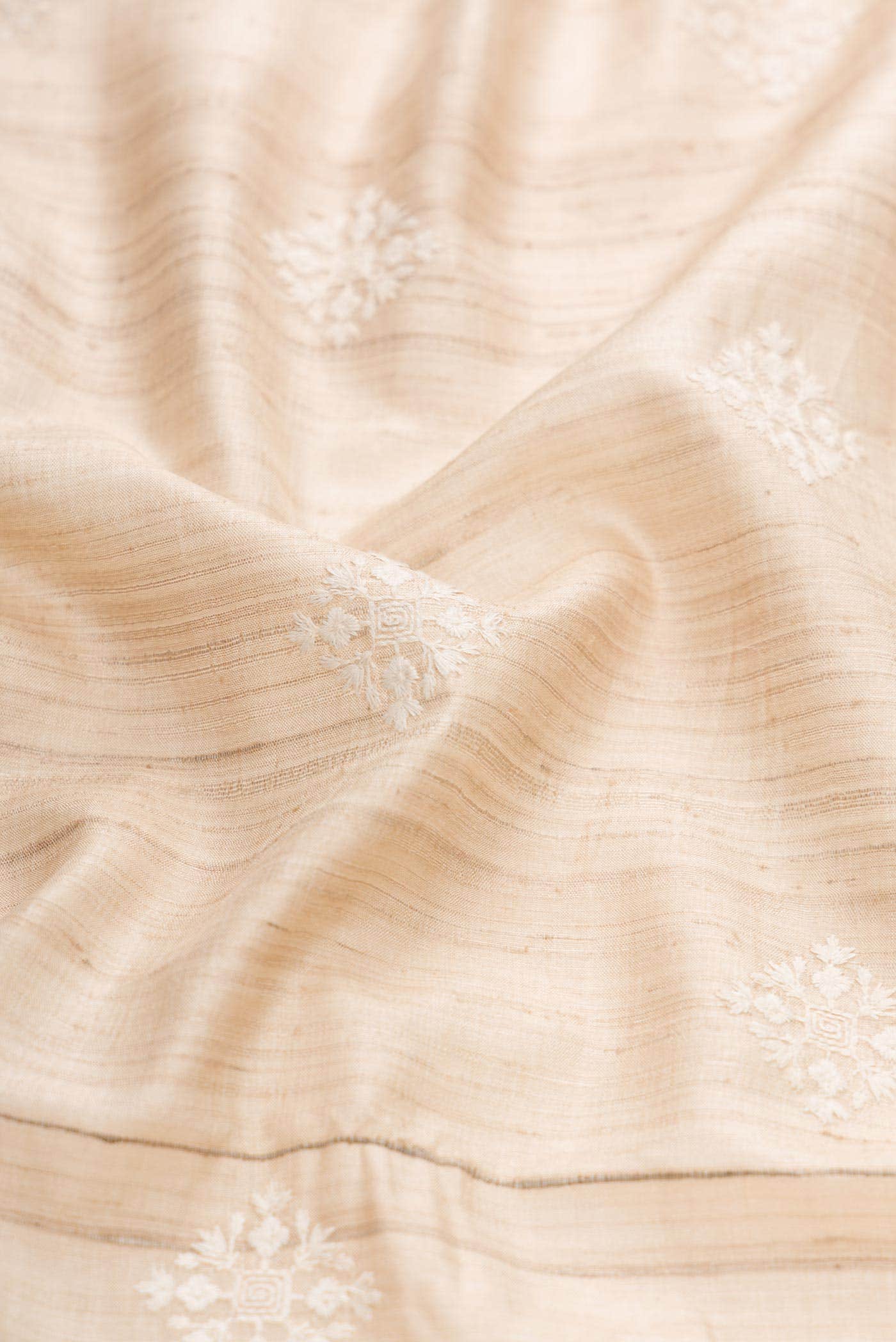 Beige Tussar Silk Saree