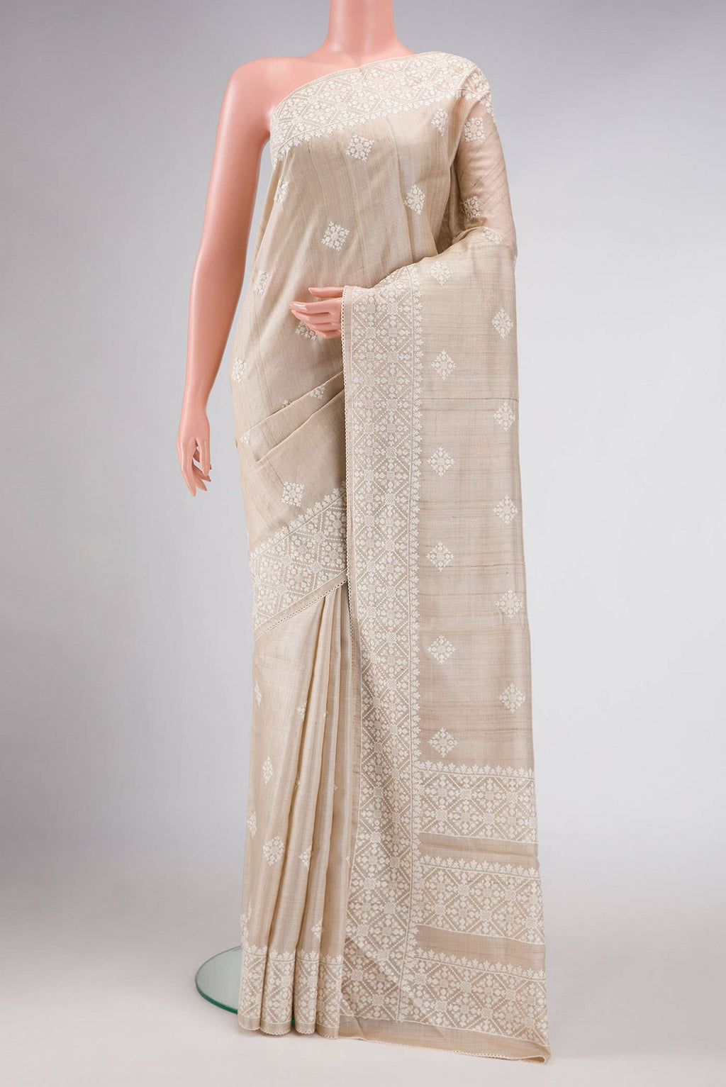 Beige Tussar Silk Saree