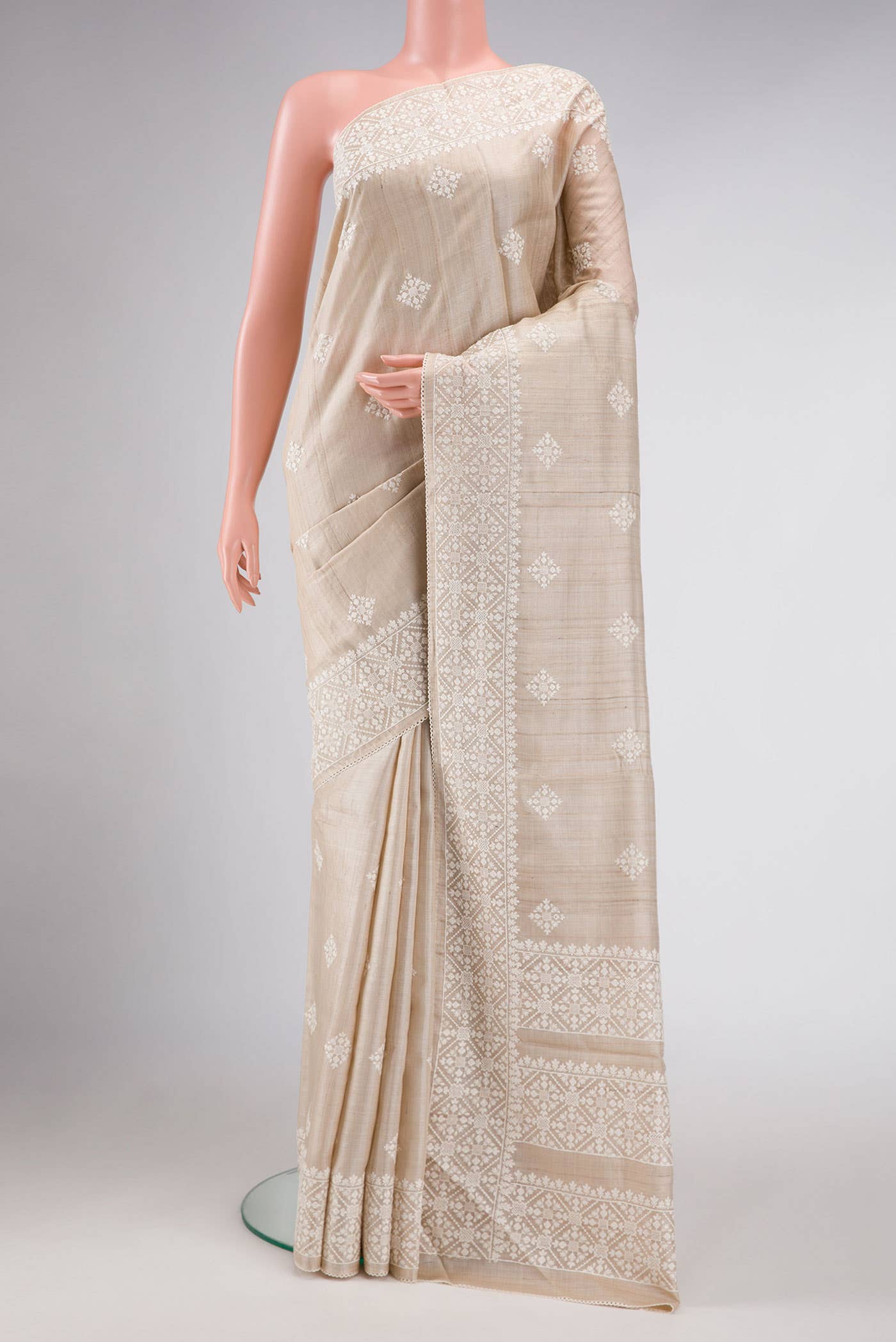 Beige Tussar Silk Saree