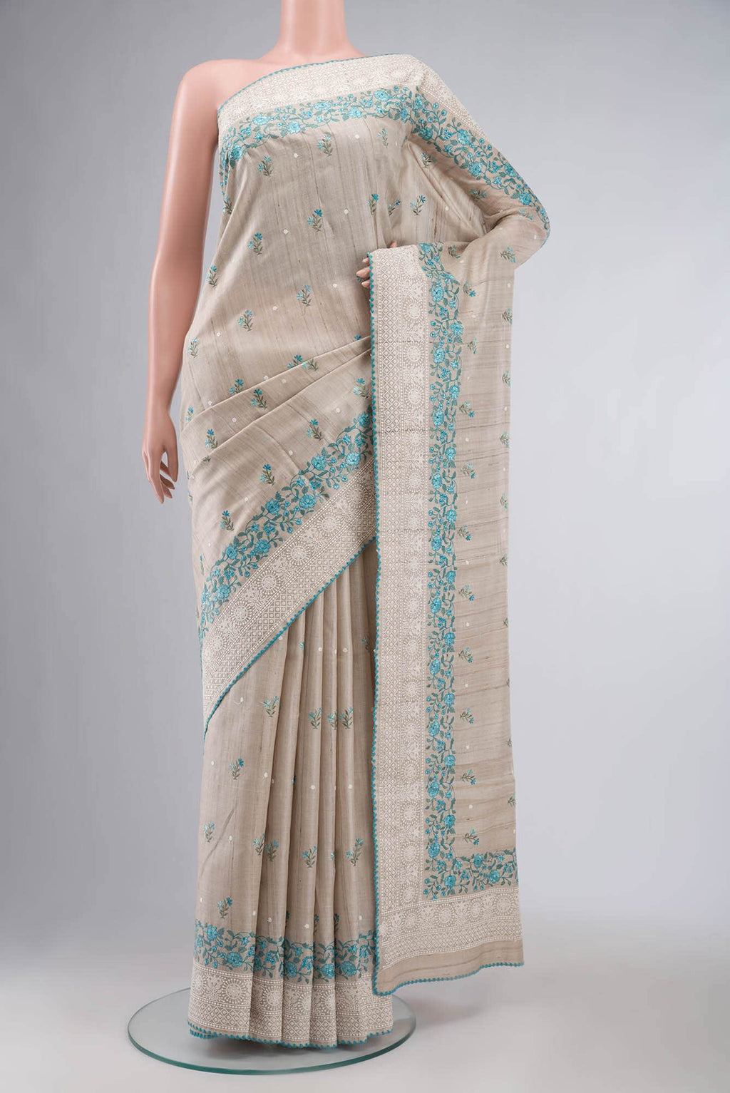 Beige Bhagalpuri Tussar Silk Saree