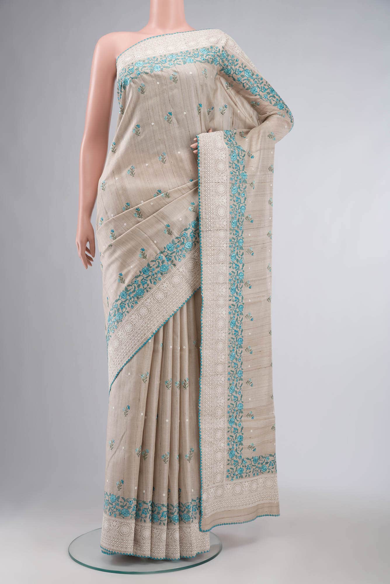 Beige Bhagalpuri Tussar Silk Saree