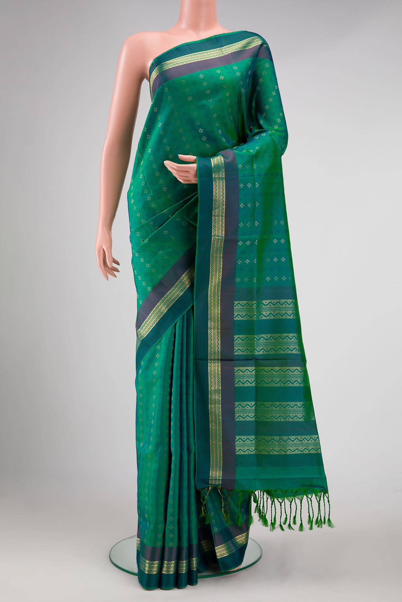 Green Dual Tone Soft Silk Saree