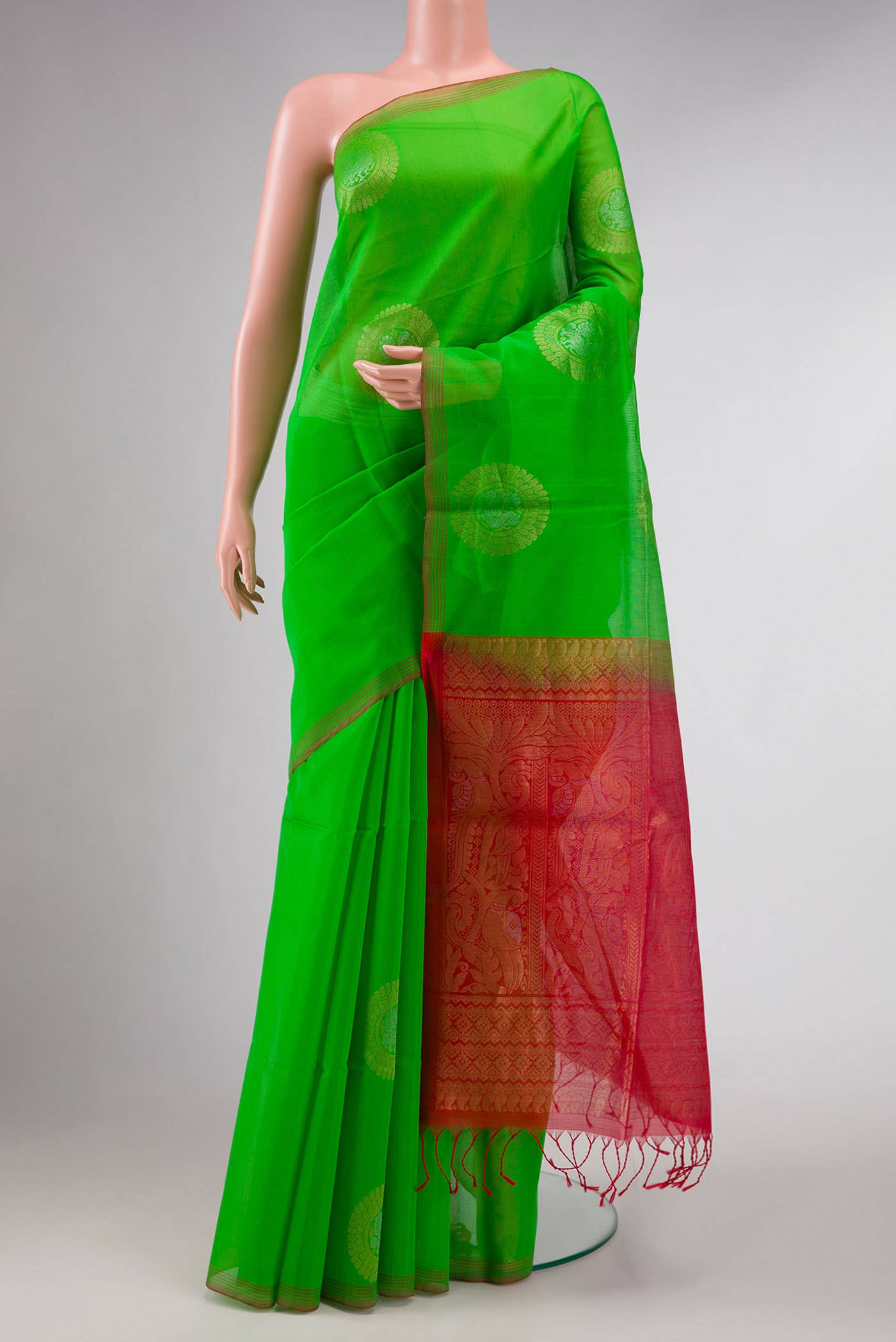 Parrot Green Dual Tone Silk Cotton Saree