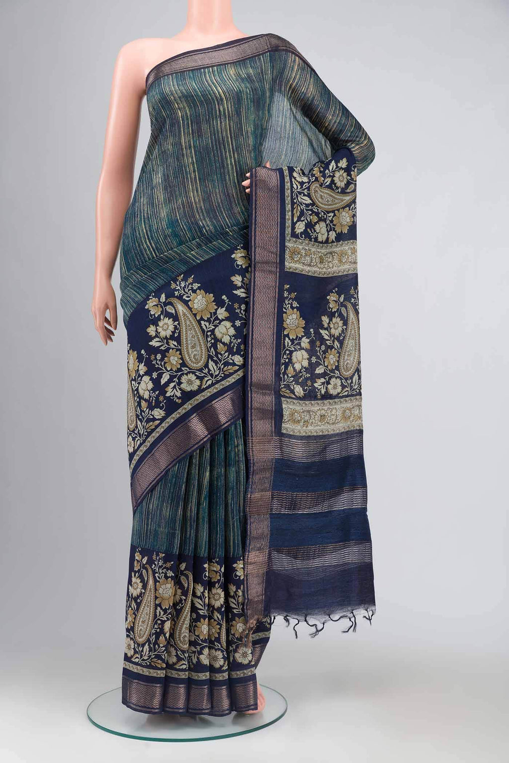 Blue Bhagalpuri Tussar Silk Saree