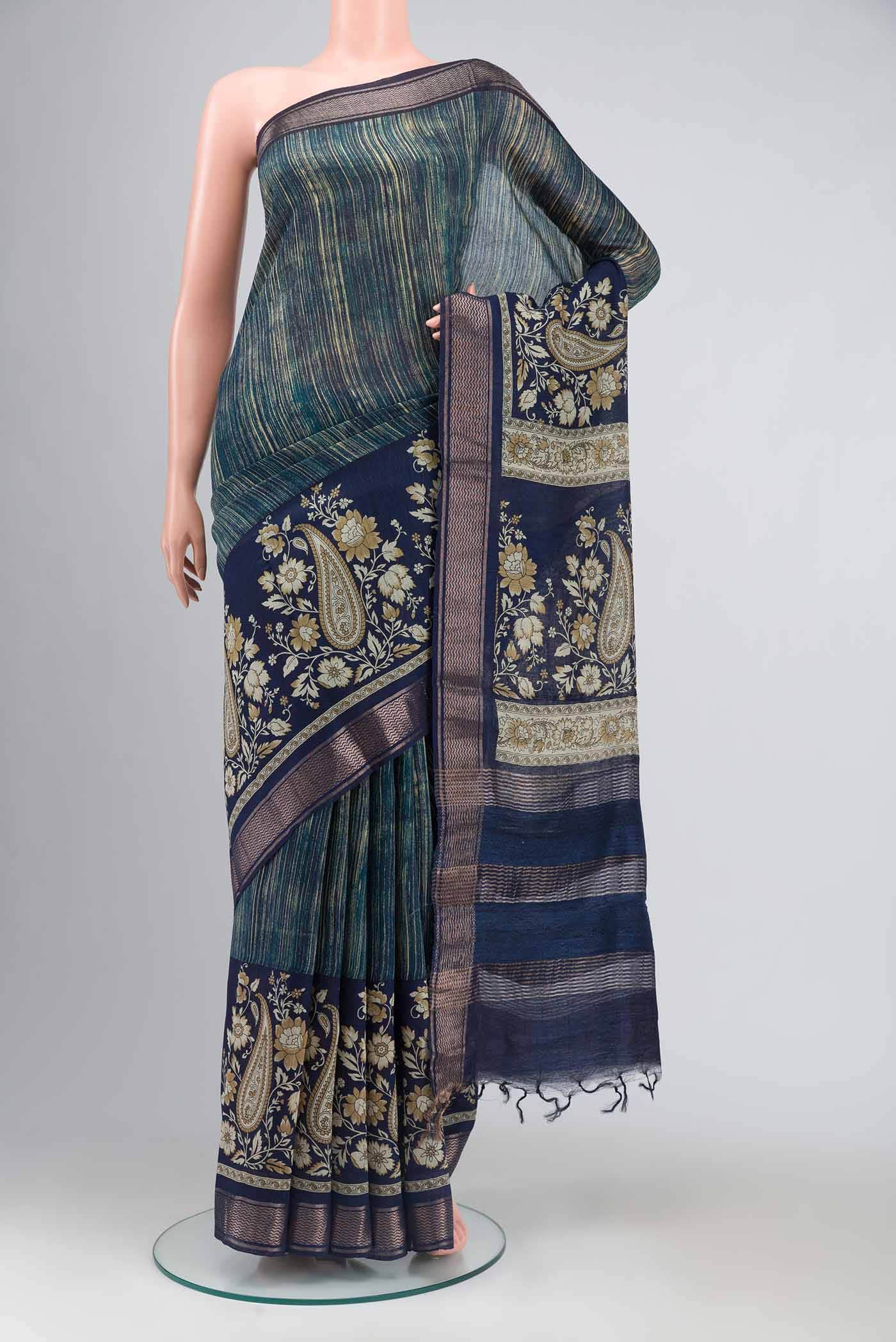 Blue Bhagalpuri Tussar Silk Saree