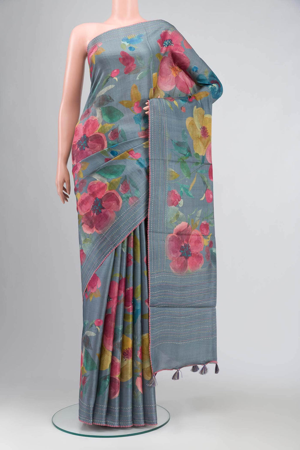 Grey Bhagalpuri Tussar Silk Saree