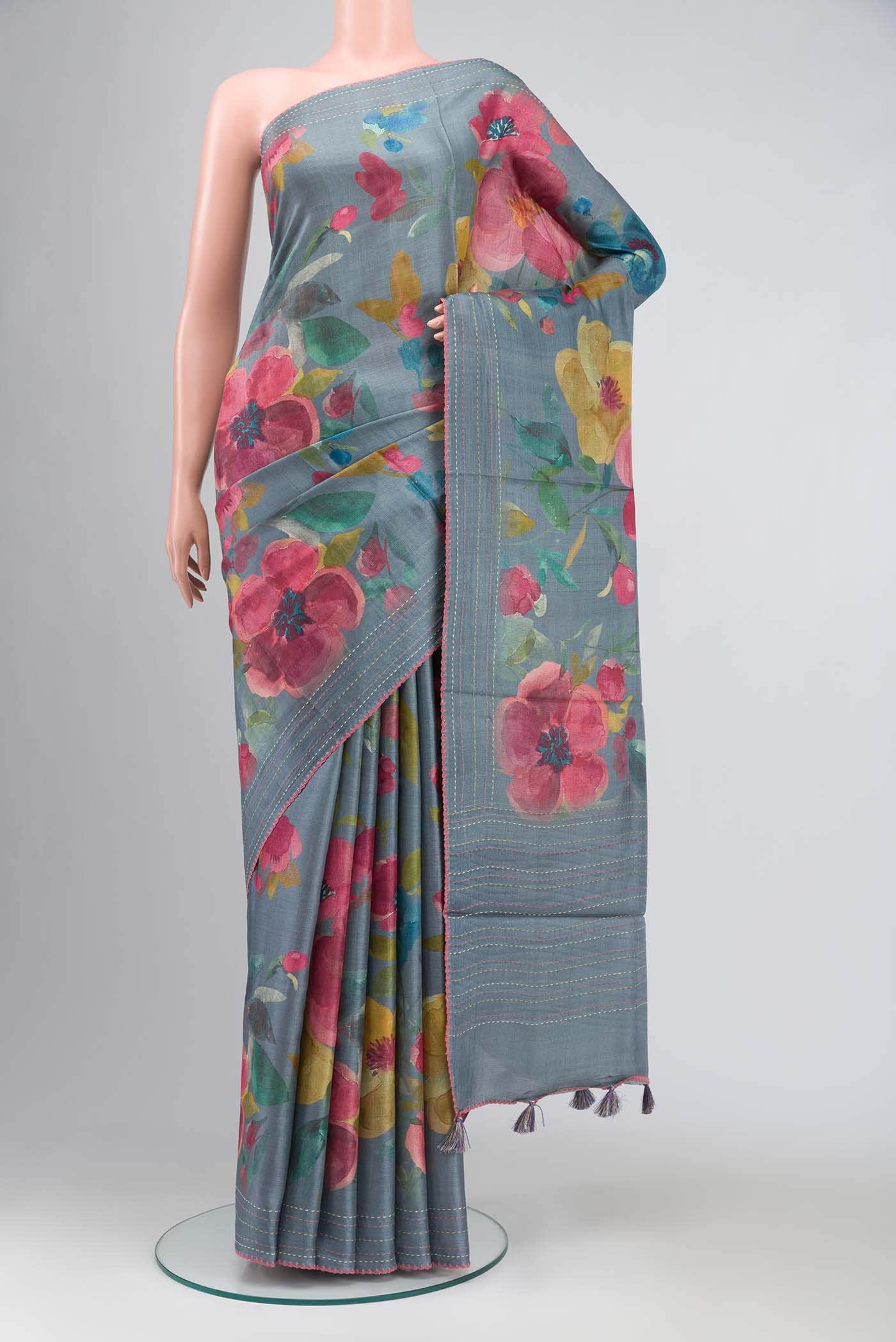 Grey Bhagalpuri Tussar Silk Saree