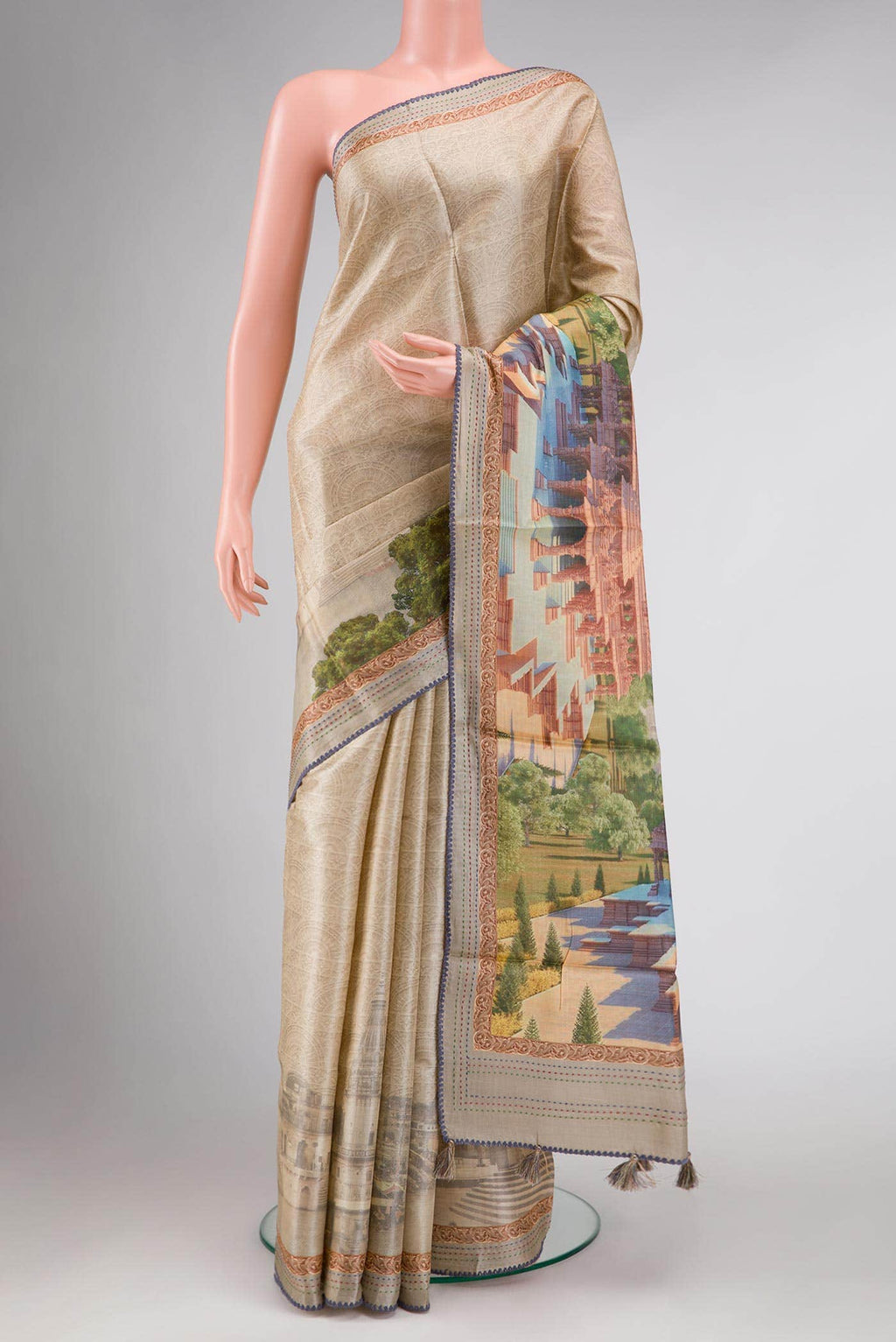 Beige Tussar Silk Saree