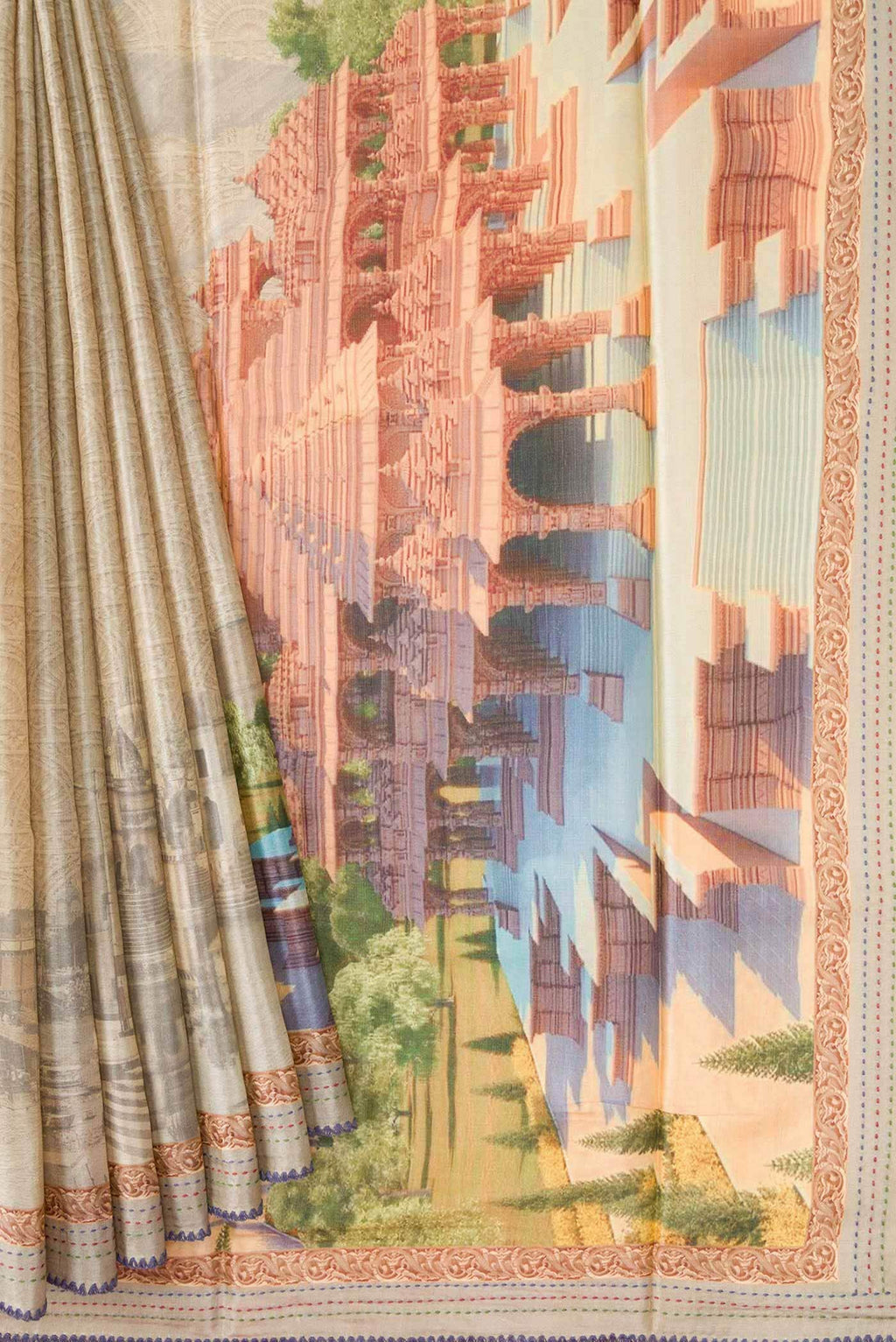 Beige Tussar Silk Saree