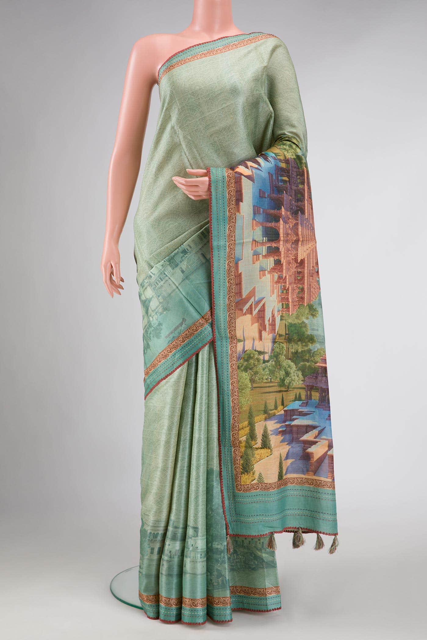 Light Blue Dual Tone Tussar Silk Saree