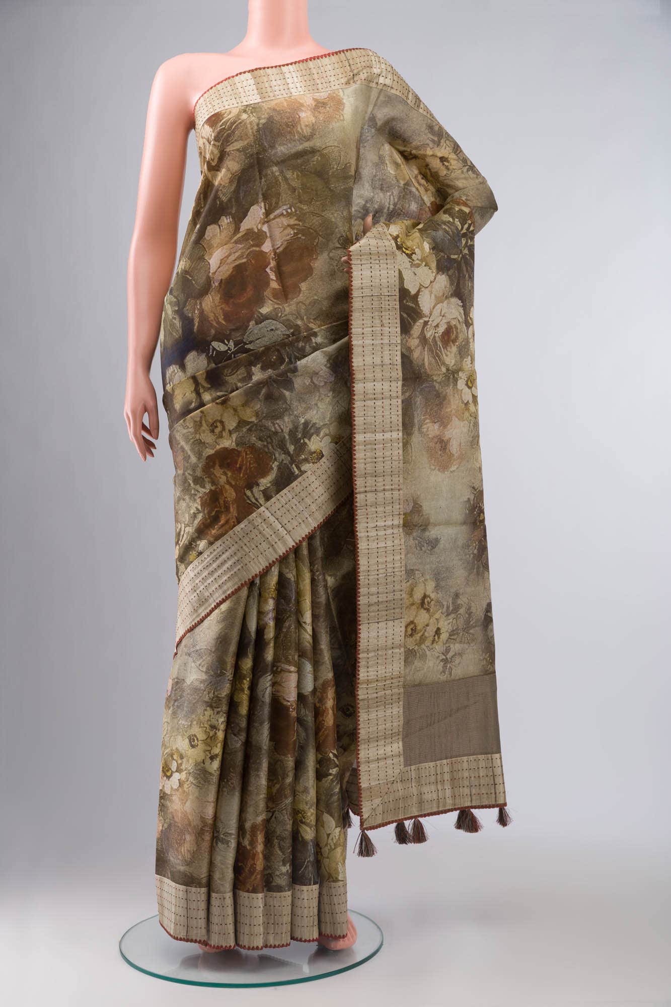Brown Bhagalpuri Tussar Silk Saree