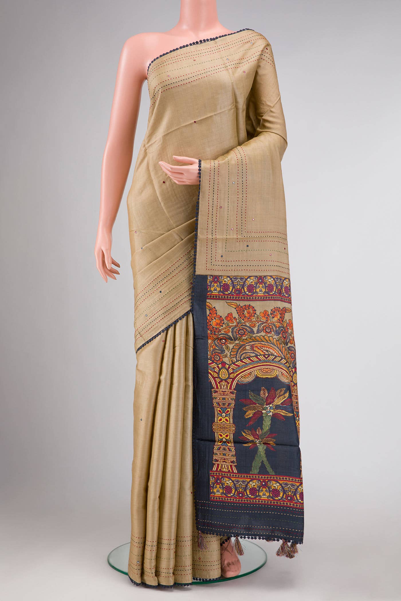 Dark Beige Tussar Silk Saree