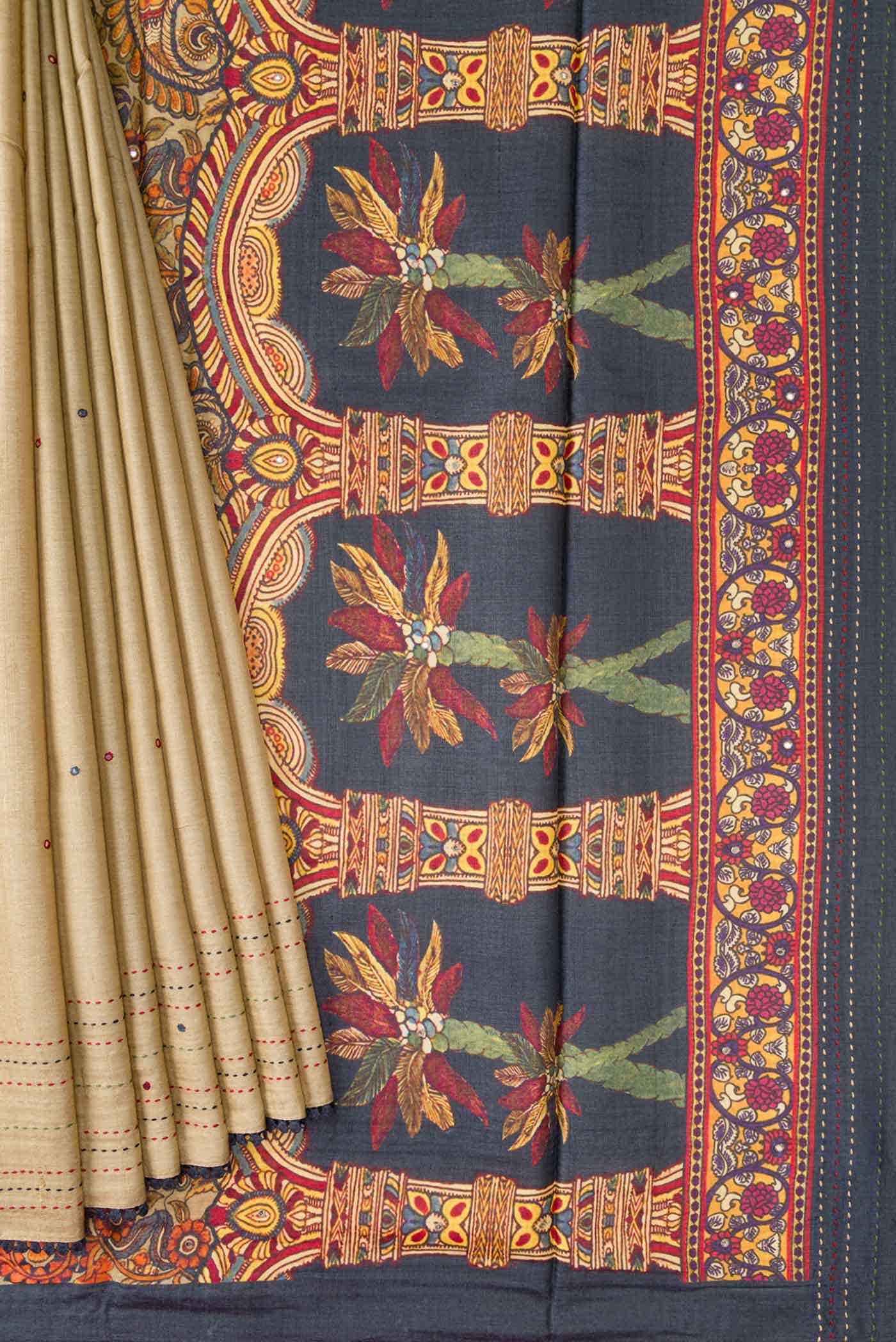Dark Beige Tussar Silk Saree