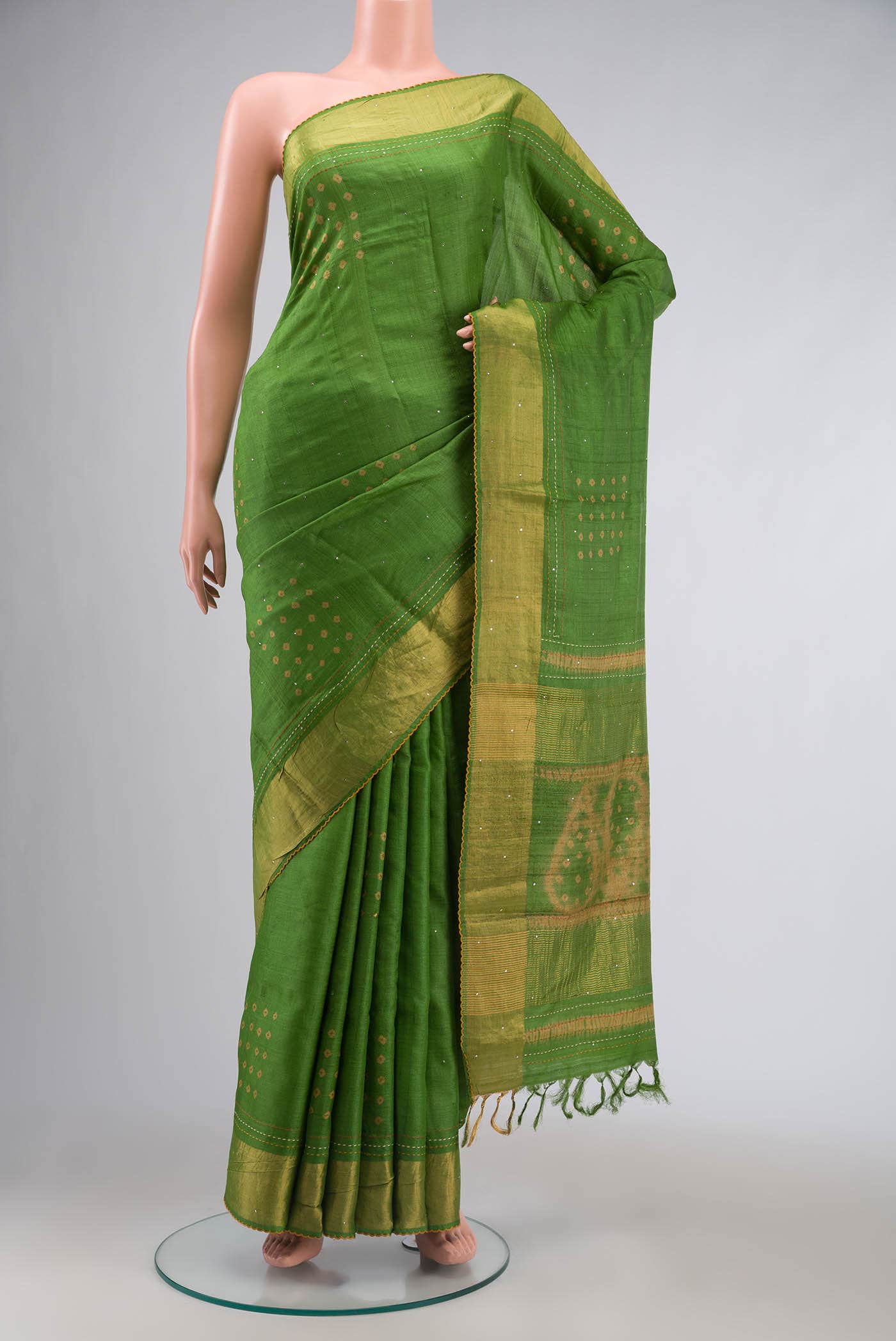 Green Tussar Silk Saree