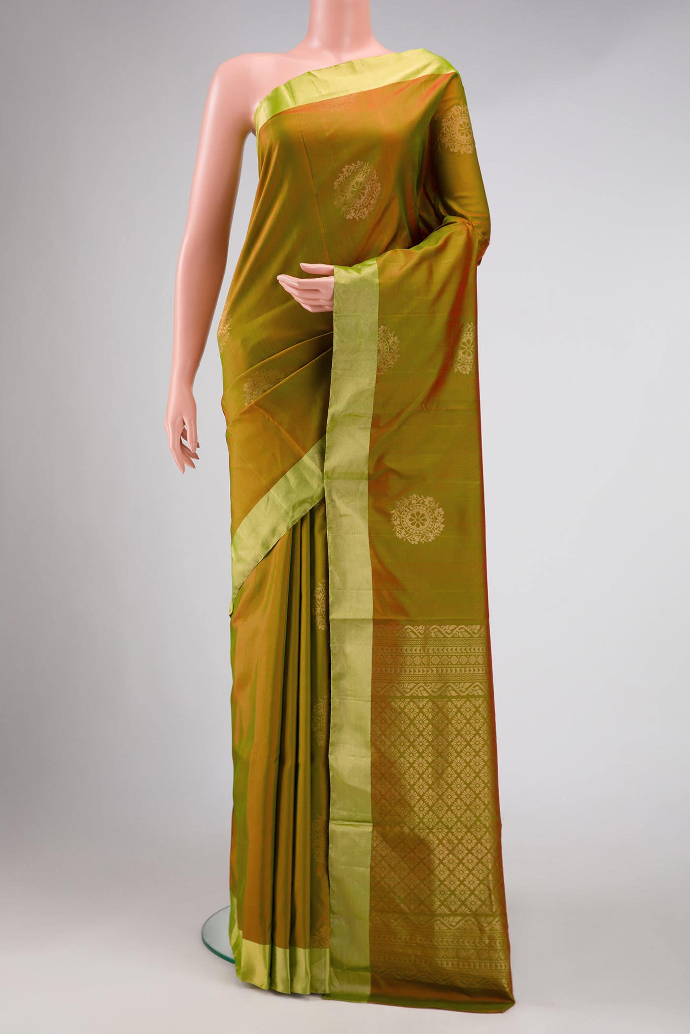 Green Dual Tone Soft Silk Saree