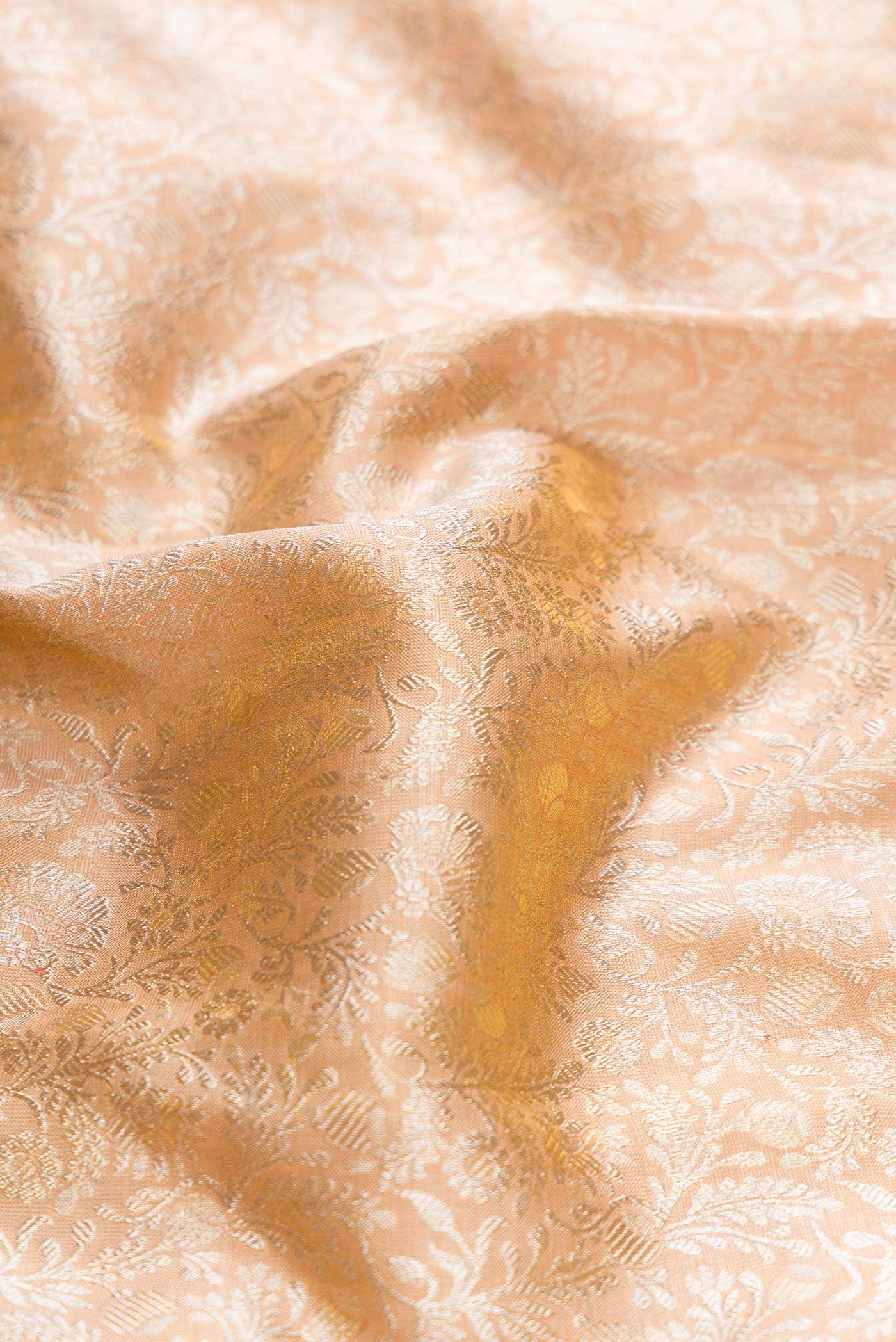 Golden Peach Dual Tone Kanchipuram Tissue Silk Saree