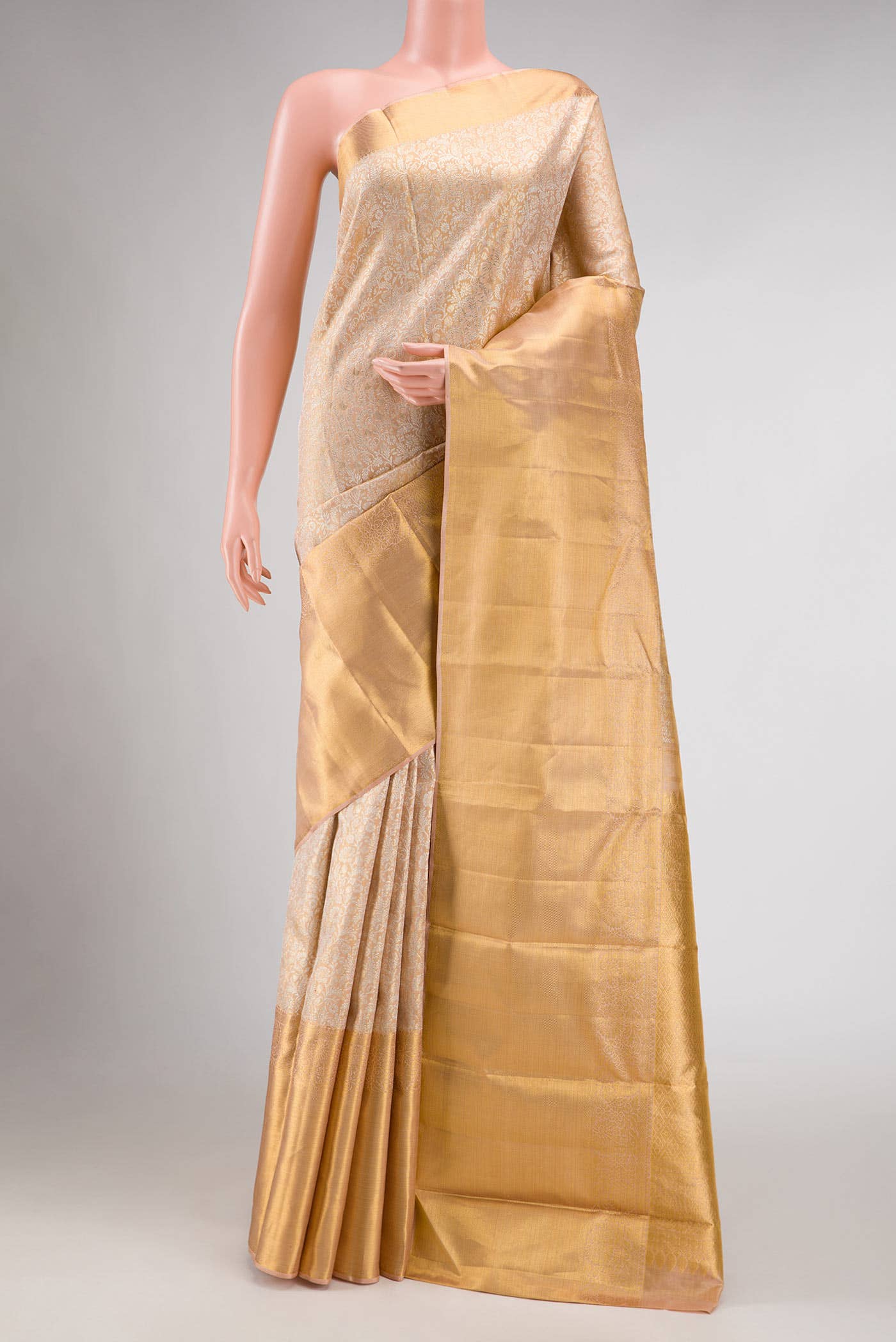 Golden Peach Dual Tone Kanchipuram Tissue Silk Saree