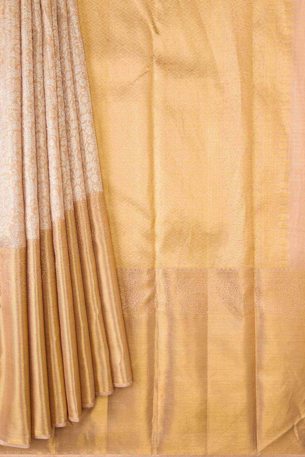 Golden Peach Dual Tone Kanchipuram Tissue Silk Saree